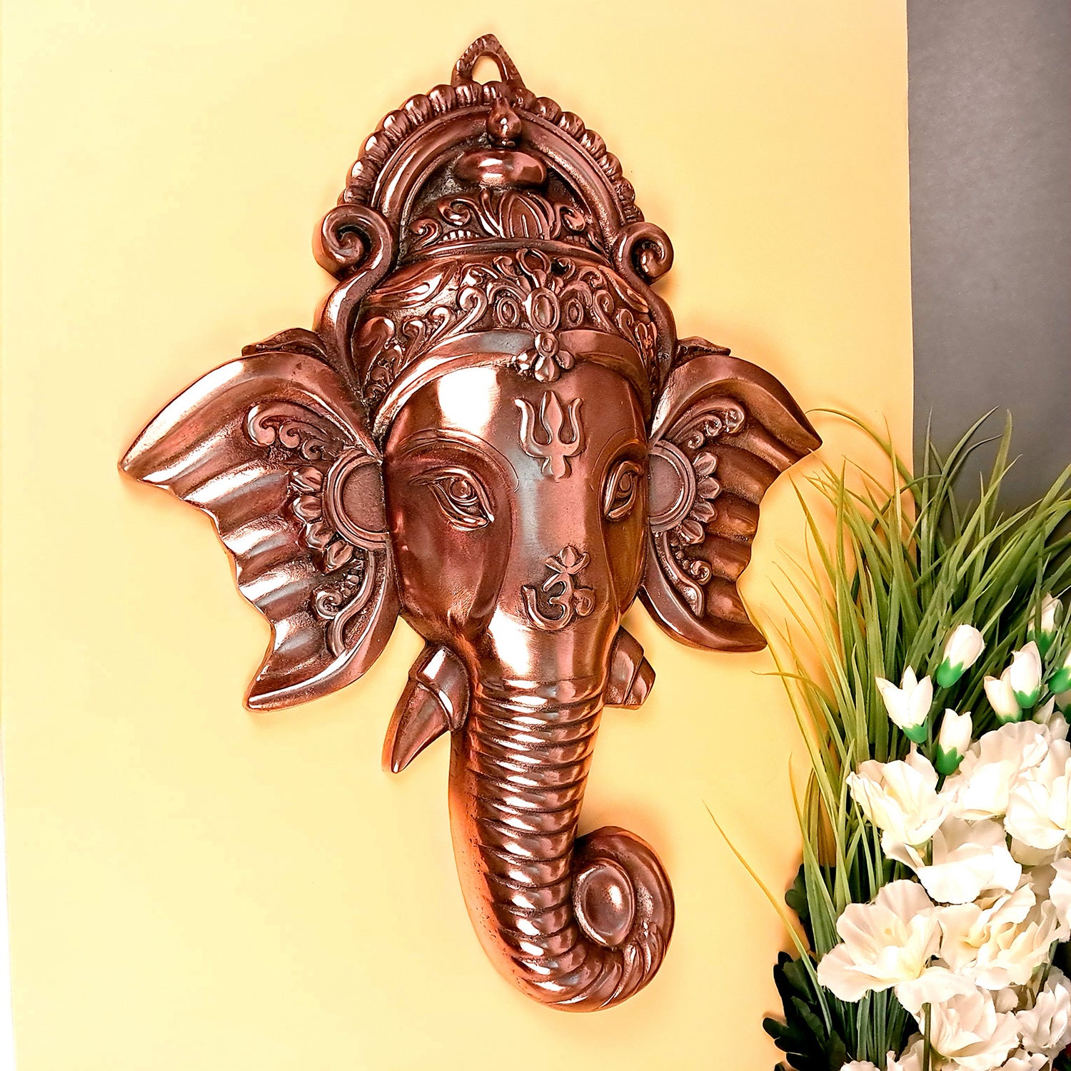 Ganesh Wall Hanging Idol | Lord Ganesha Face Wall Statue - For Puja, Home, Wall, Entrance, Living Room Decor & Gift - 22 Inch - Apkamart