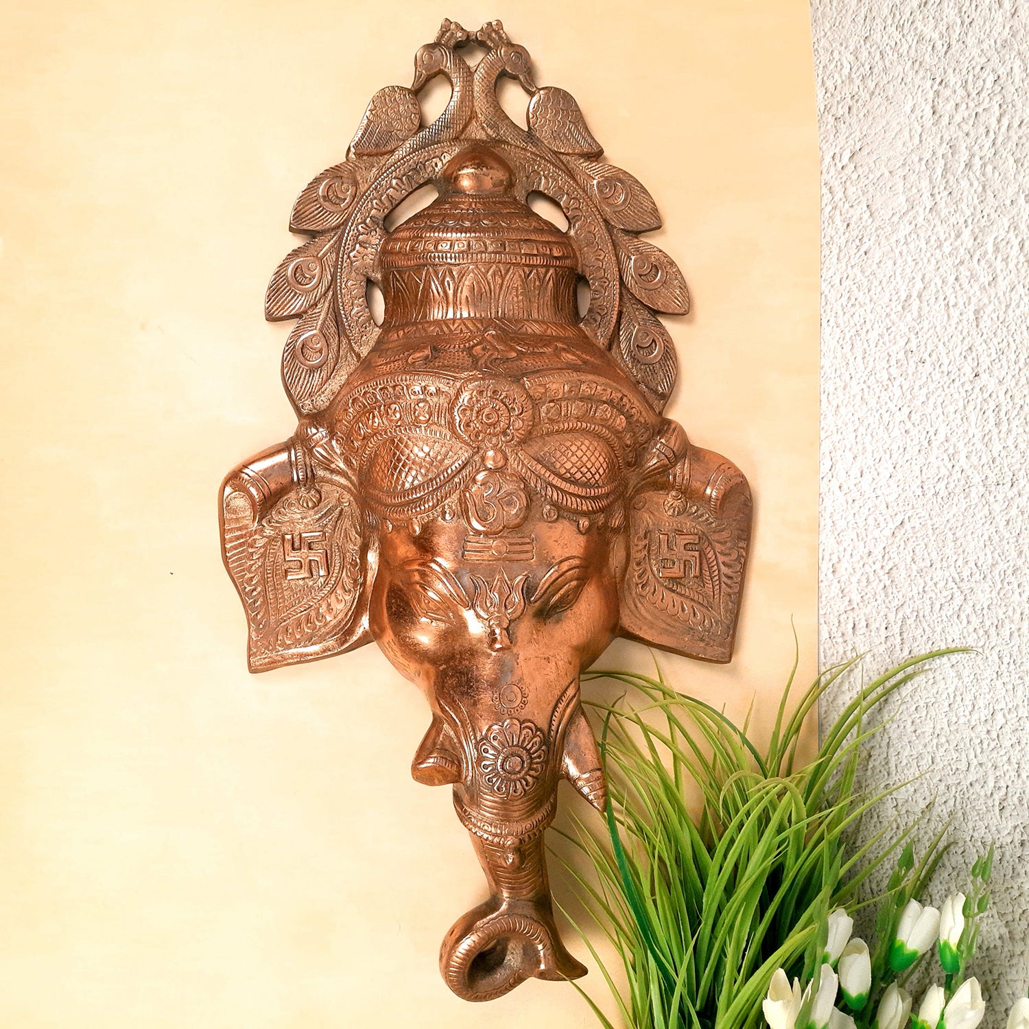 Ganesh Wall Hanging Idol | Lord Ganesha Face Wall Statue Decor |Religoius & Spiritual Wall Art - For Puja, Home & Entrance Living Room & Gift - 25 Inch - apkamart