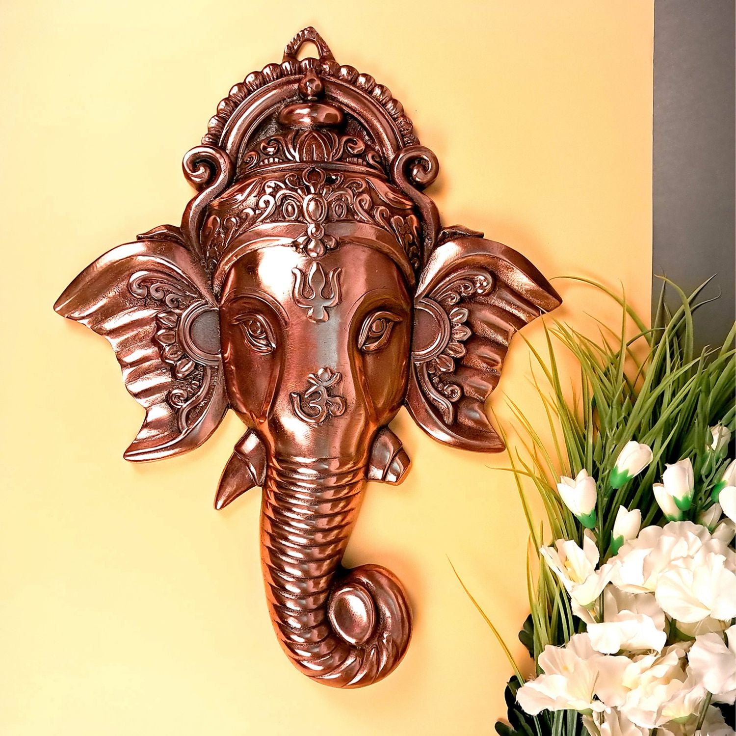 Ganesh Wall Hanging Idol | Lord Ganesha Face Wall Statue - For Puja, Home, Wall, Entrance, Living Room Decor & Gift - 22 Inch - Apkamart