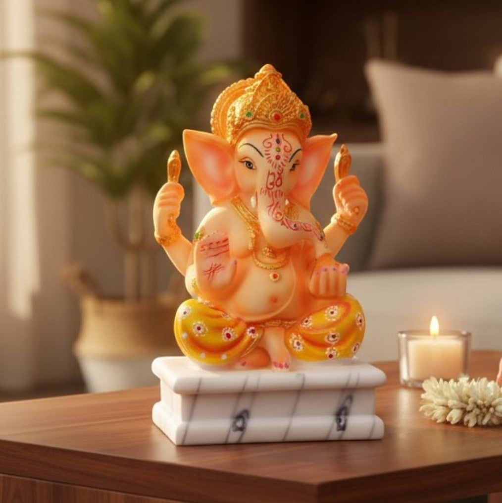 Ganesh Ji Statue | Lord Ganesha Idol for Home, Pooja Room & Vastu | Religious Table Decor, Diwali & Housewarming Gift - 9 Inch - Apkamart