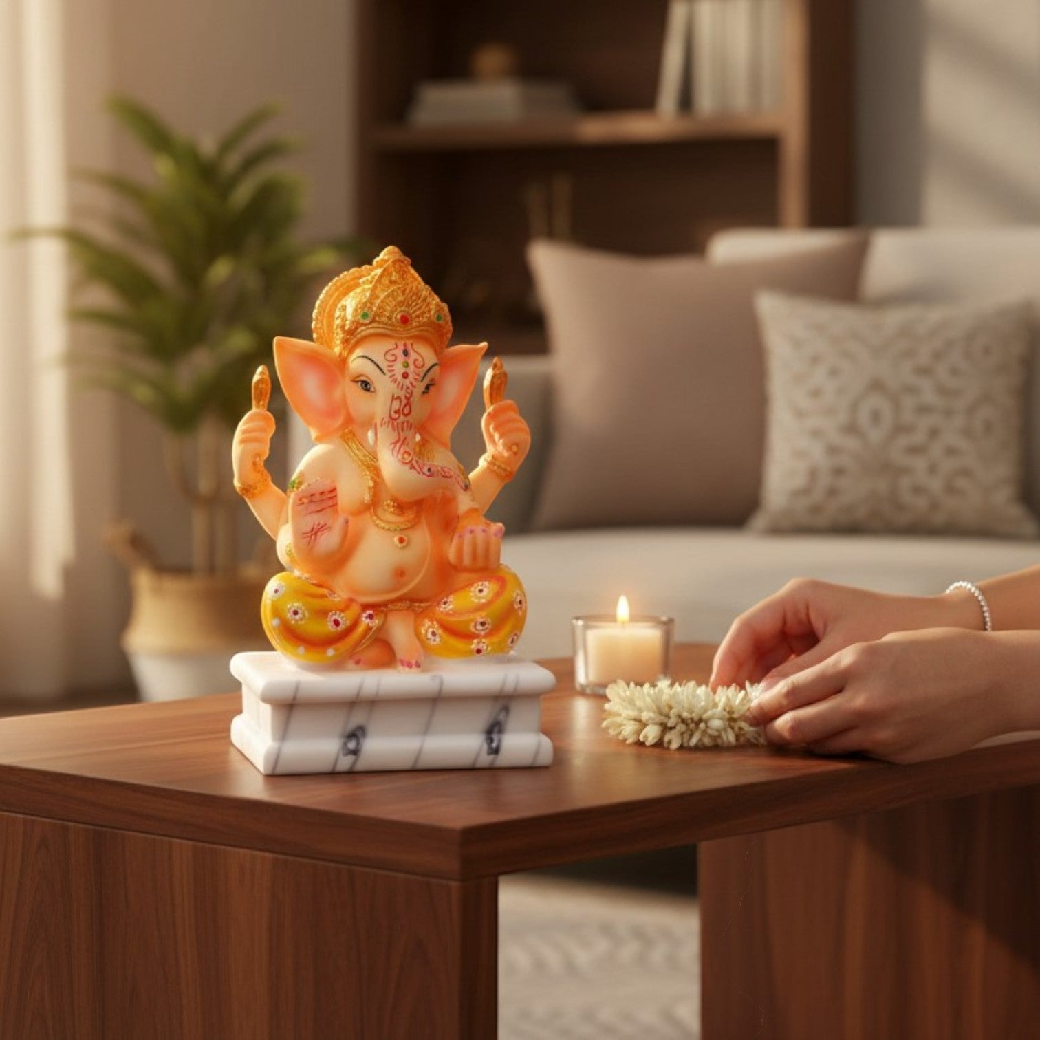 Ganesh Ji Statue | Lord Ganesha Idol for Home, Pooja Room & Vastu | Religious Table Decor, Diwali & Housewarming Gift - 9 Inch - Apkamart