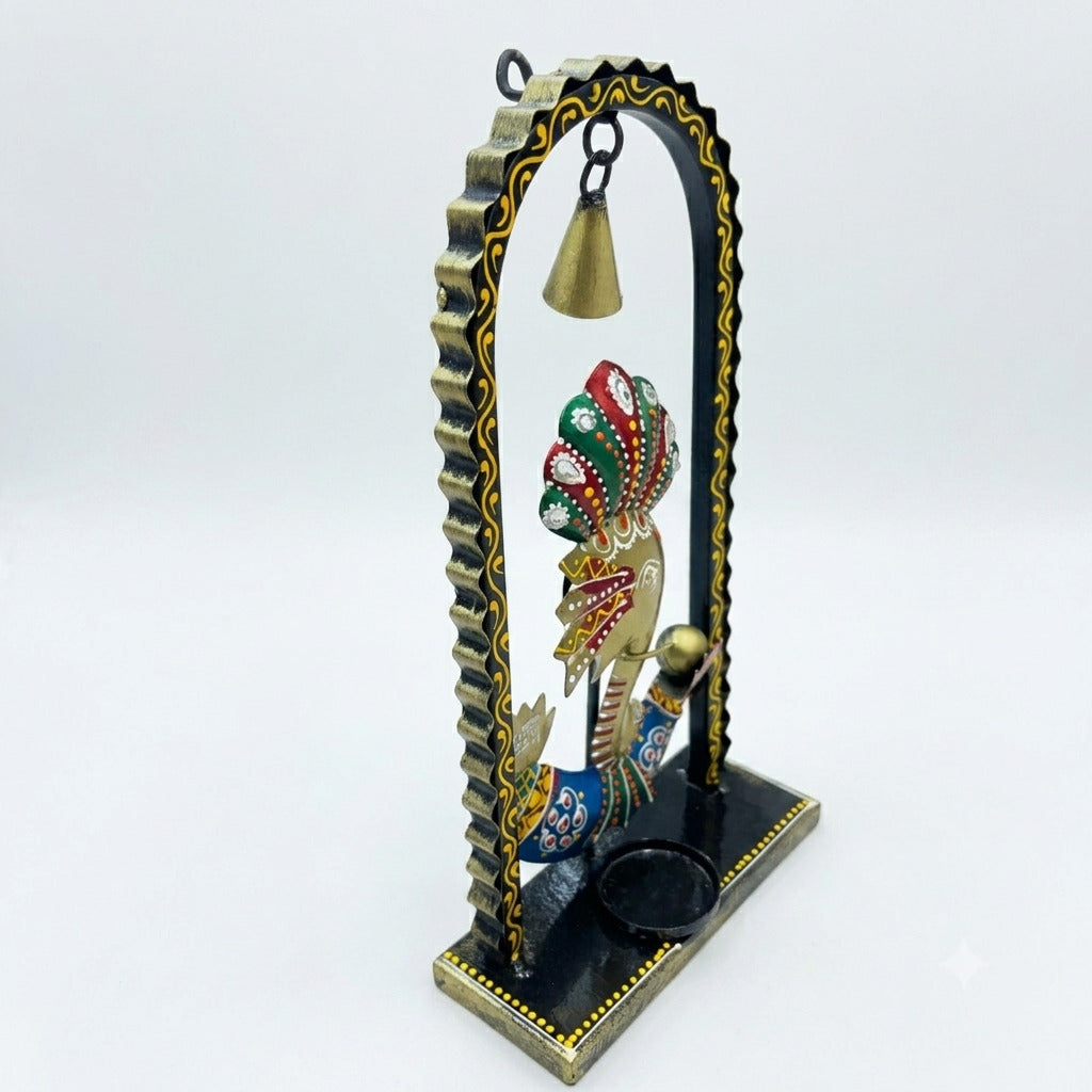 Ganesh Candle Holder Wall Hanging & Table Decor | Handcrafted Metal Tealight Holder for Home, Pooja Room, Diwali & Housewarming Gift-12 Inch