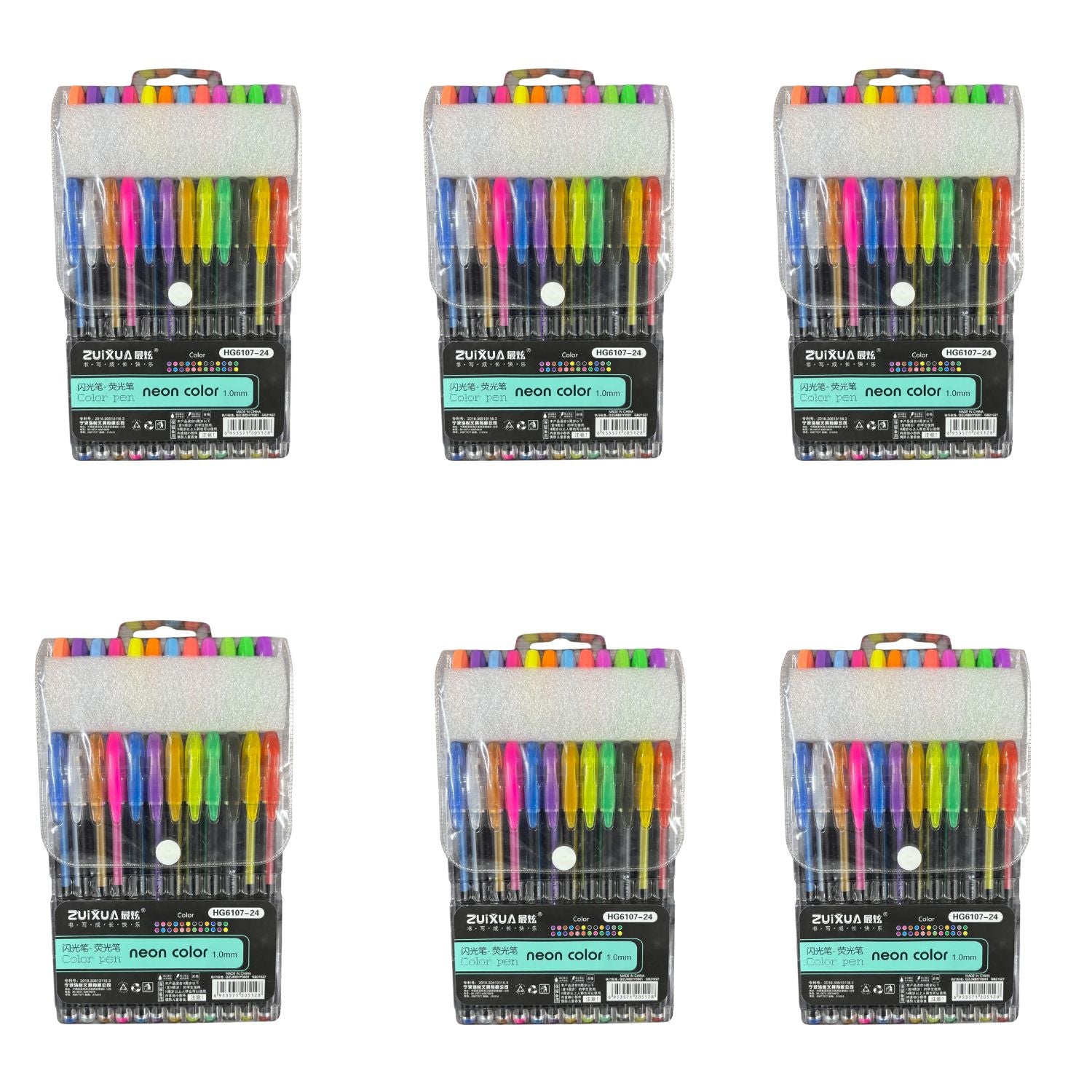 Neon Gel Pen Set | 24 Fluorescent Highlighter Gel Pens in Each Pack | Smooth Writing & Drawing Pens for Kids, Students, Artists, Art & Craft Stationery - Apkamart #Style_Pack Of 6