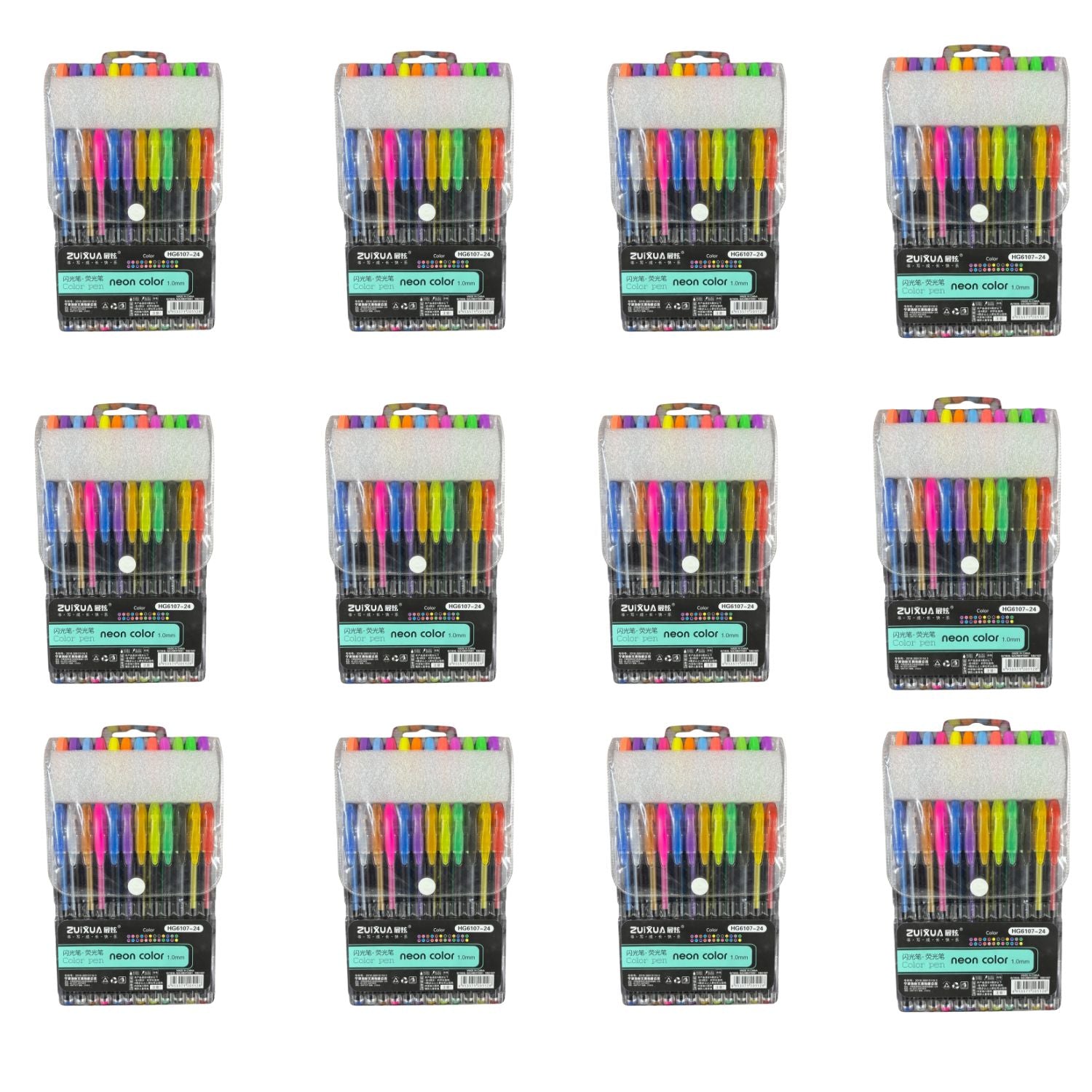 Neon Gel Pen Set | 24 Fluorescent Highlighter Gel Pens in Each Pack | Smooth Writing & Drawing Pens for Kids, Students, Artists, Art & Craft Stationery - Apkamart #Style_Pack Of 12