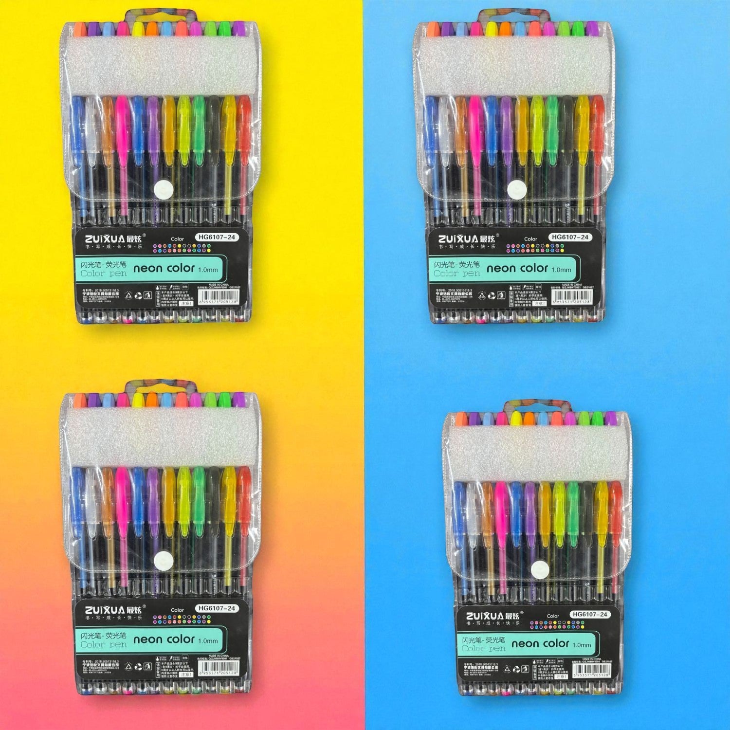 Neon Gel Pen Set | 24 Fluorescent Highlighter Gel Pens in Each Pack | Smooth Writing & Drawing Pens for Kids, Students, Artists, Art & Craft Stationery - Apkamart #Style_Pack Of 4