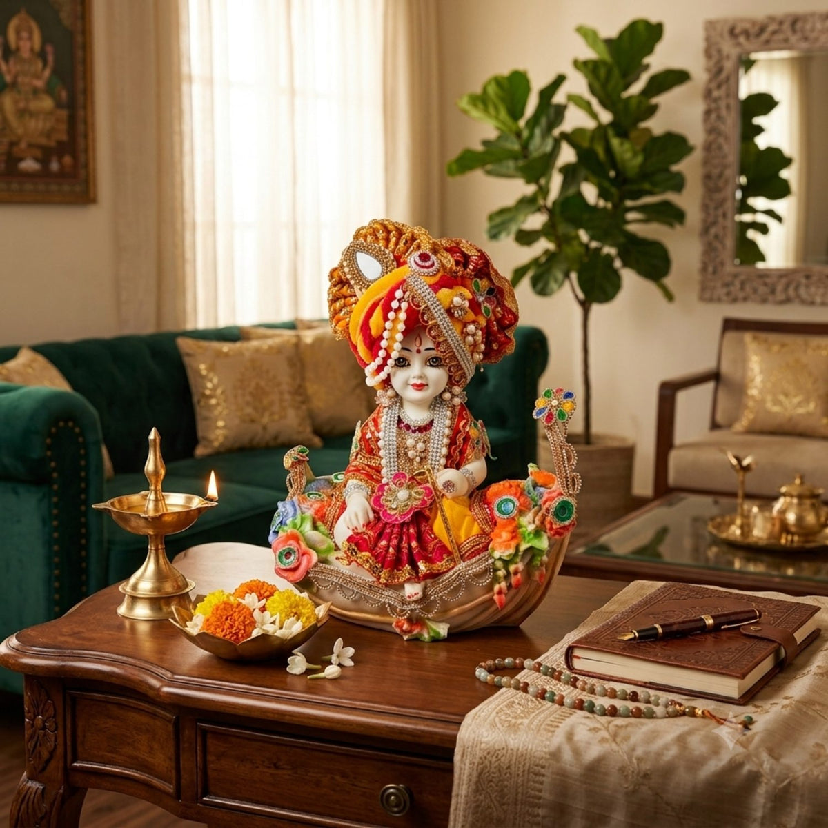 Laddu Gopal Baby Krishna in Boat Statue – 8 Inch