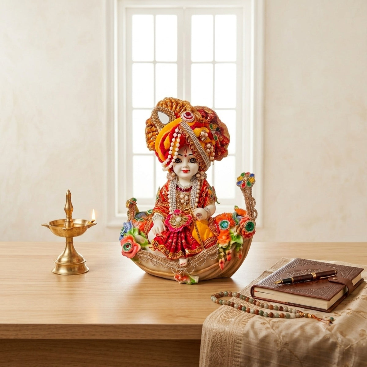 Laddu Gopal Baby Krishna in Boat Statue – 8 Inch