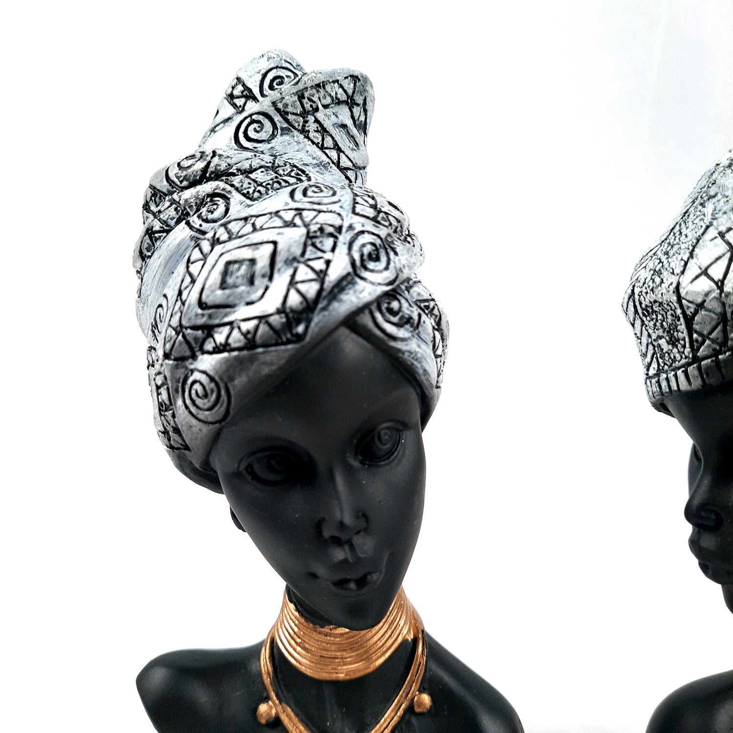 African Woman Statue Showpiece | Tribal Lady Bust Sculpture Figurine - For Home, Living Room, Shelf, Table, Desk Decor & Gifts - 8 Inch (Pack of 2) - Apkamart #Color_Silver