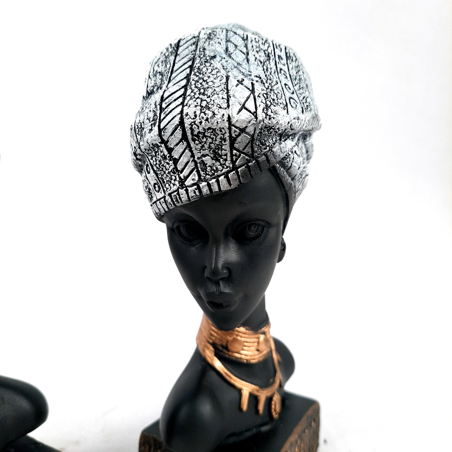 African Woman Statue Showpiece | Tribal Lady Bust Sculpture Figurine - For Home, Living Room, Shelf, Table, Desk Decor & Gifts - 8 Inch (Pack of 2) - Apkamart #Color_Silver