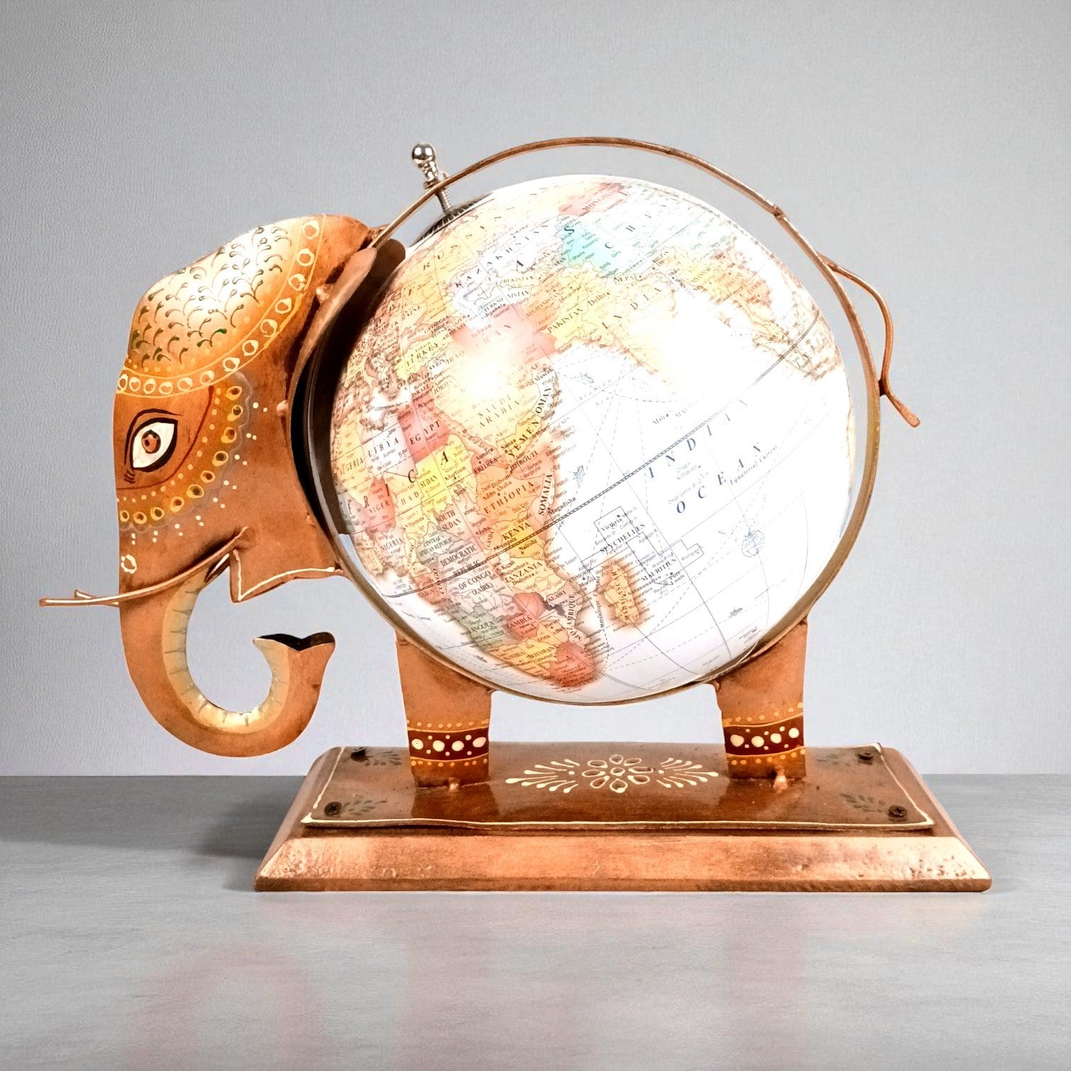 Handcrafted Elephant Globe Showpiece | Decorative Globe with Elephant Base | Unique Home & Office Decor, School Decor & Gift - 11 Inch - Apkamart