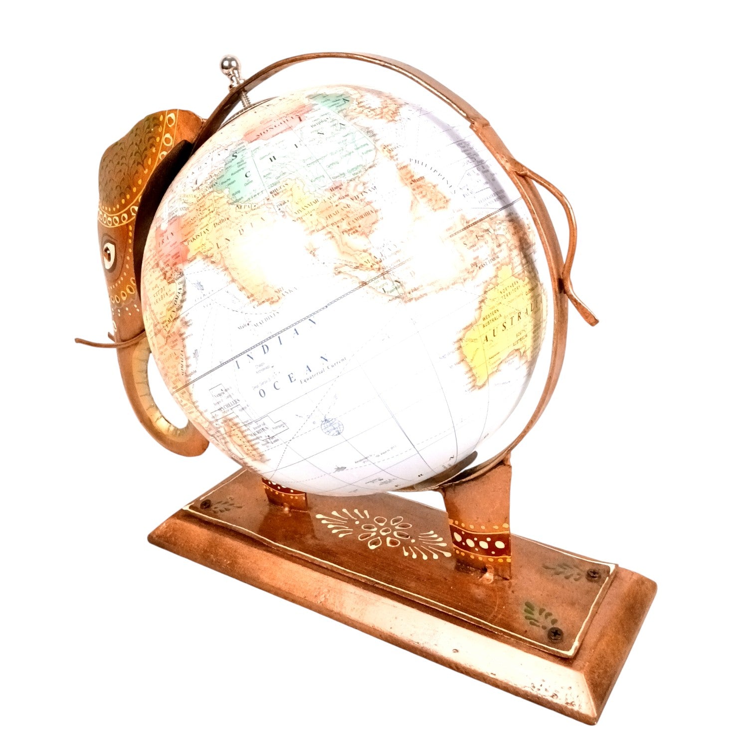 Handcrafted Elephant Globe Showpiece | Decorative Globe with Elephant Base | Unique Home & Office Decor, School Decor & Gift - 11 Inch - Apkamart