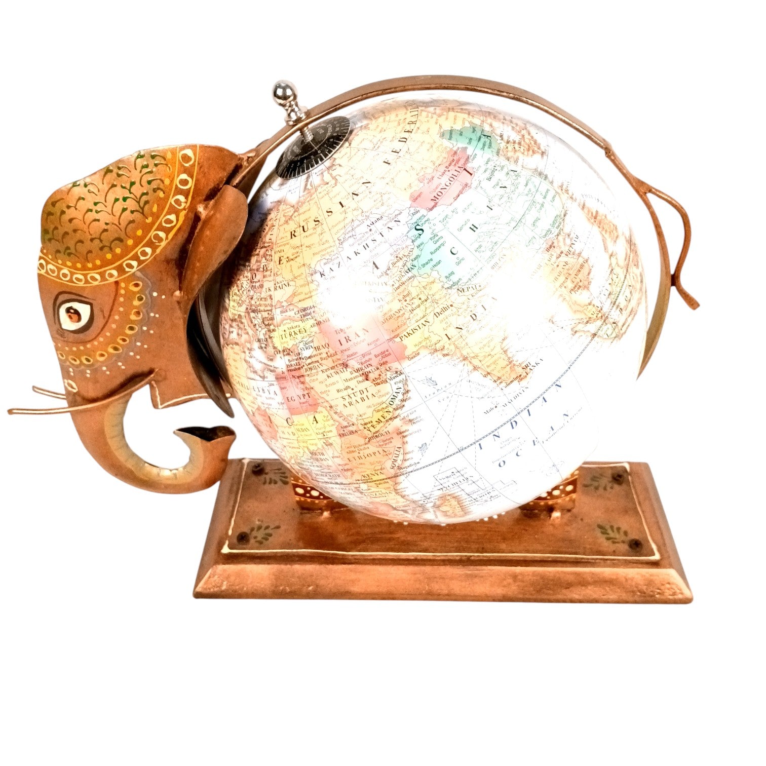 Handcrafted Elephant Globe Showpiece | Decorative Globe with Elephant Base | Unique Home & Office Decor, School Decor & Gift - 11 Inch - Apkamart