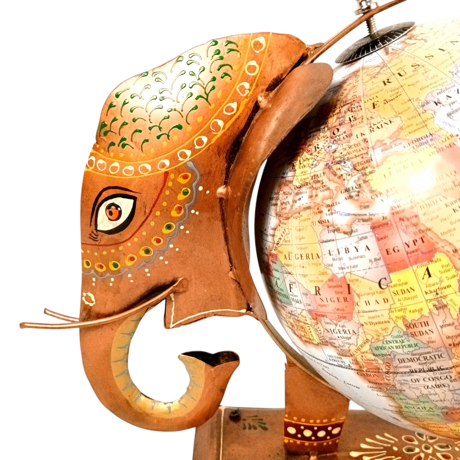 Handcrafted Elephant Globe Showpiece | Decorative Globe with Elephant Base | Unique Home & Office Decor, School Decor & Gift - 11 Inch - Apkamart