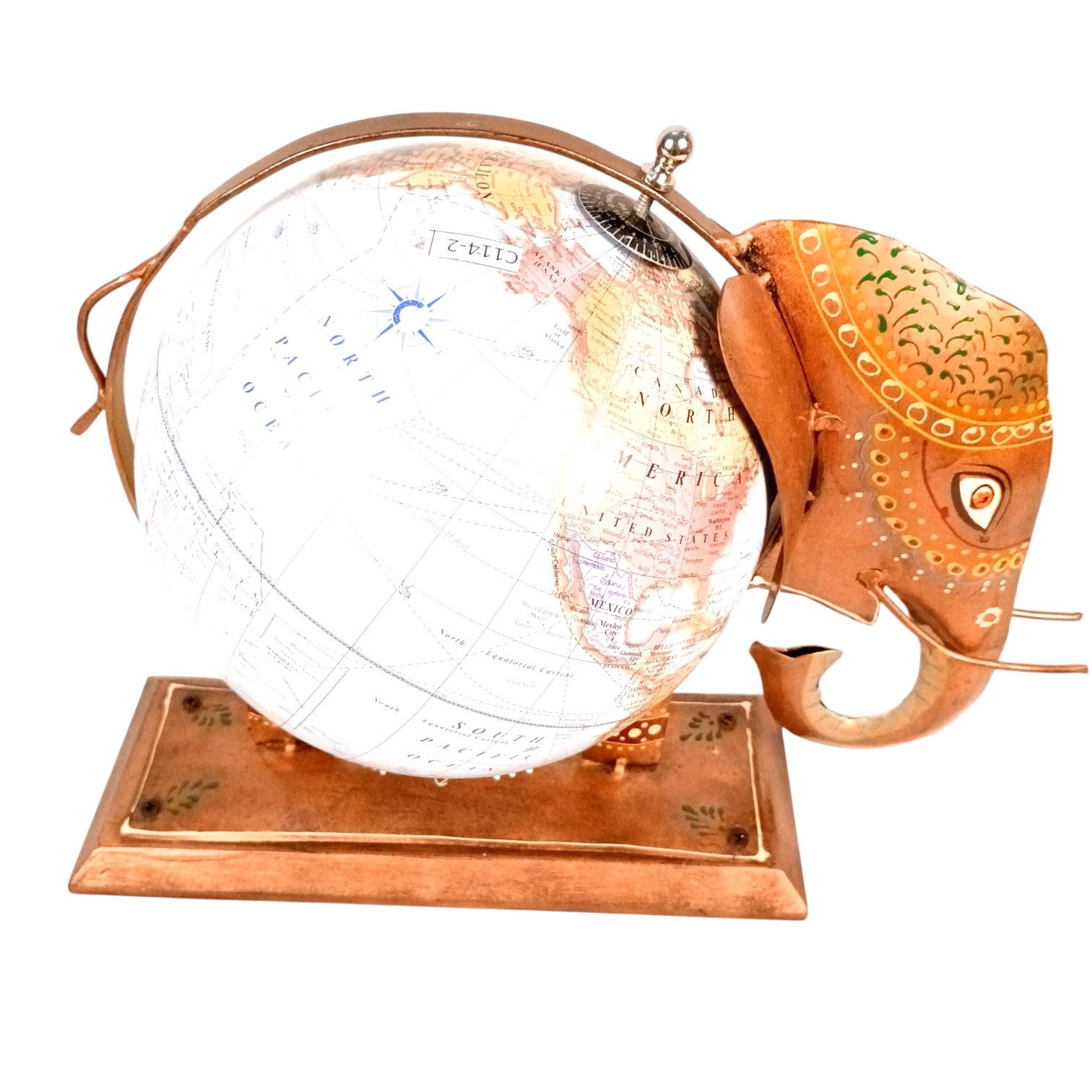 Handcrafted Elephant Globe Showpiece | Decorative Globe with Elephant Base | Unique Home & Office Decor, School Decor & Gift - 11 Inch - Apkamart