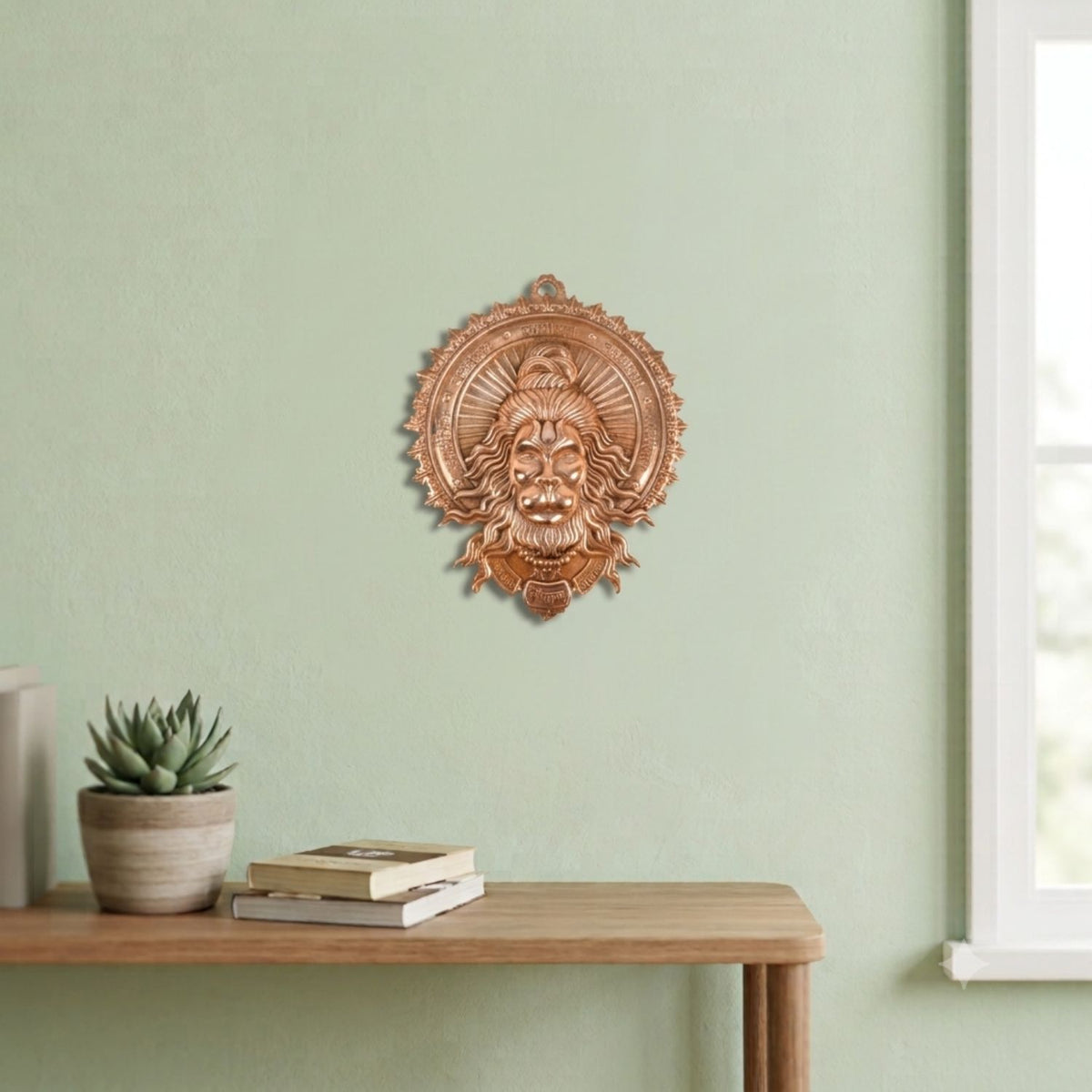 Hanuman Metal Wall Hanging, Antique Copper Pooja Decor- 13 Inch