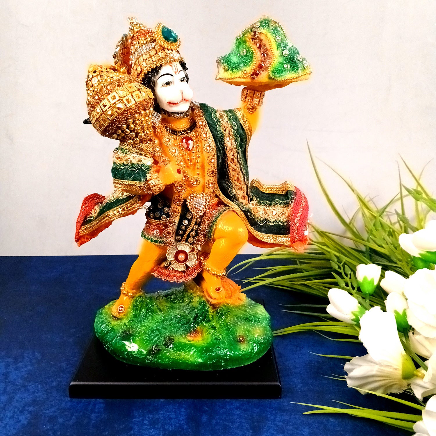 Hanuman Statue Carrying Sanjivani Parvat| Lord Bajarang Bali Idol | Kesari Nandan with Sanjeevani Mountain - for Home, Puja, Living Room, Table, Entrance Decor & Gifts - 12 Inch - Apkamart