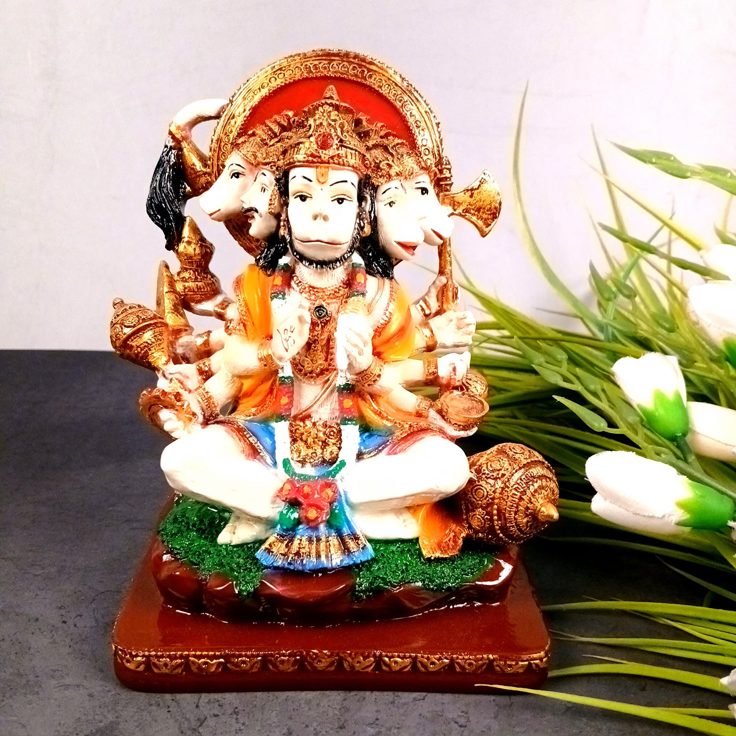 Panchmukhi Hanuman Statue | Lord Bajarang Bali Idol - for Home, Vastu, Puja, Living Room, Table, Entrance Decor & Gifts - 8 Inch - Apkamart