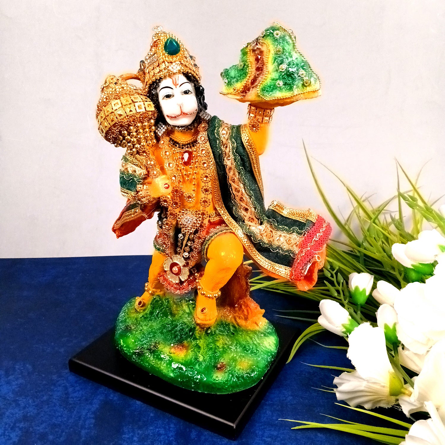 Hanuman Statue Carrying Sanjivani Parvat| Lord Bajarang Bali Idol | Kesari Nandan with Sanjeevani Mountain - for Home, Puja, Living Room, Table, Entrance Decor & Gifts - 12 Inch - Apkamart