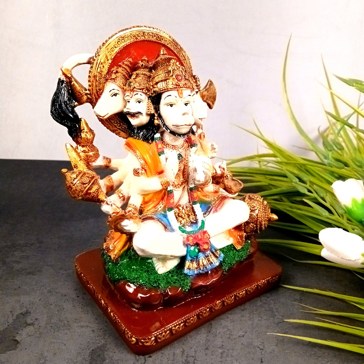 Panchmukhi Hanuman Statue | Lord Bajarang Bali Idol - for Home, Vastu, Puja, Living Room, Table, Entrance Decor & Gifts - 8 Inch - Apkamart