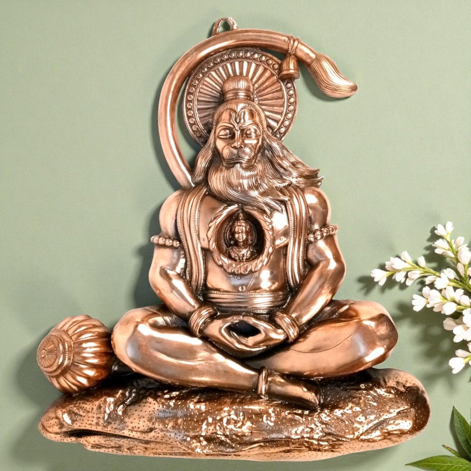 Hanuman Ji Wall Hanging | Big Religious Wall Art for Home, Temple & Living Room Decor | Handcrafted Antique Finish Metal Wall Hanging for Positivity & Strength - 31 Inch - Apkamart