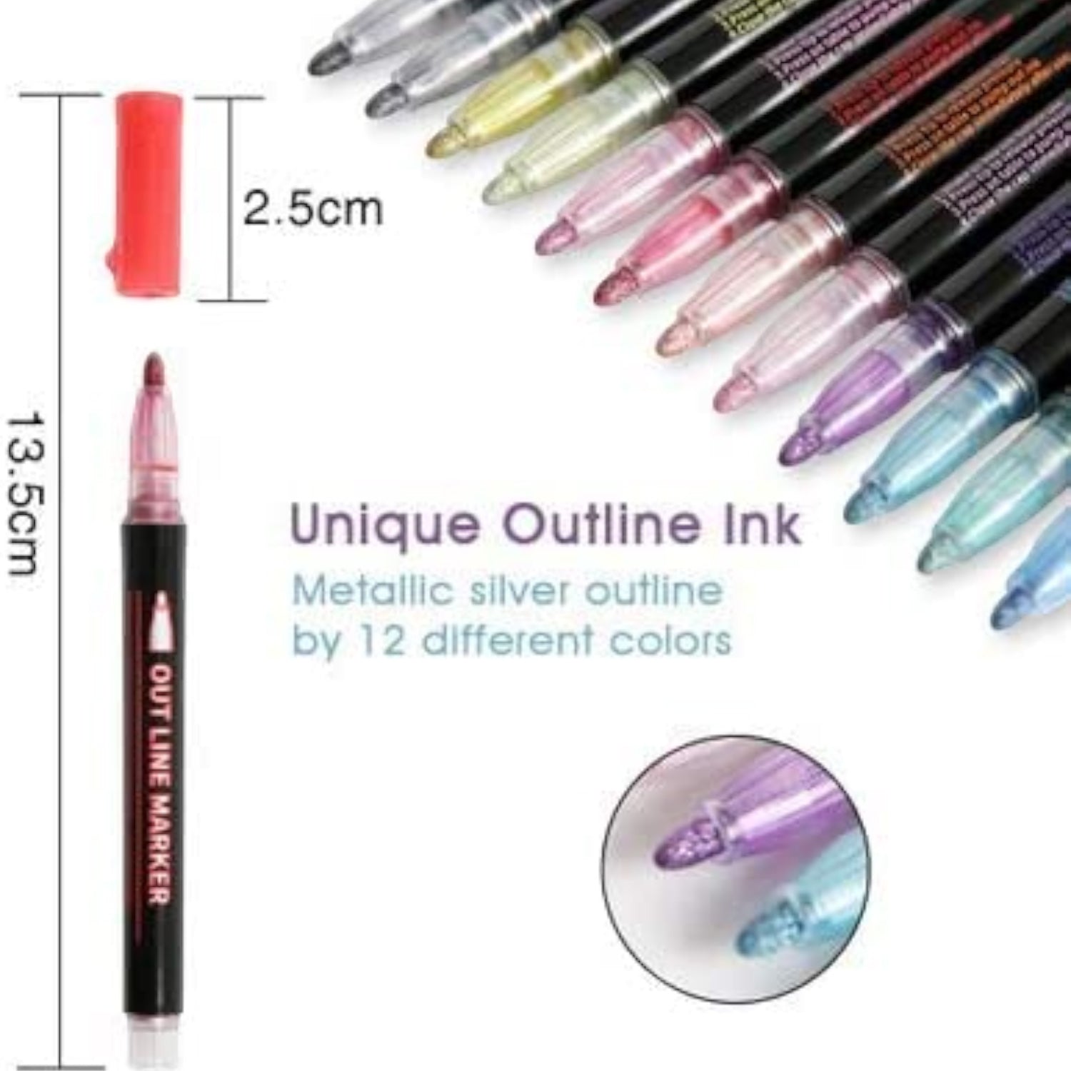 Marker Highlighters Pen | Out Line Pens in 12 Colors - for Girls, Boys, School, Crafts, Drawing, Birthday Gift & Return Gifts - Apkamart