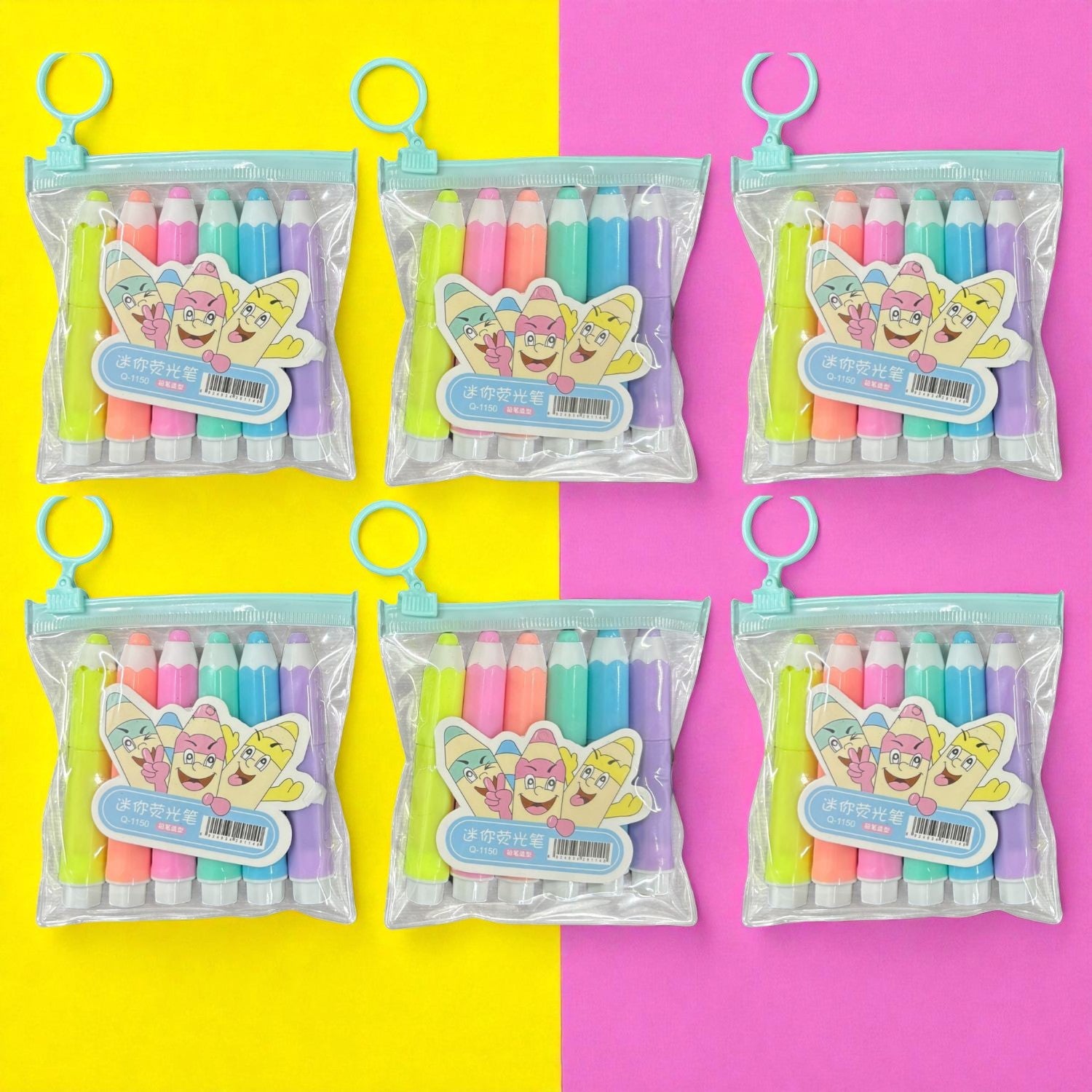 Highlighter Set | 6 Multicolor Pens in Each Set | Cute Pencil Shape Highlighters for Kids | Fun Stationery for School, Drawing, Art, Study & Return Gifts - Apkamart #Style_Pack Of 6