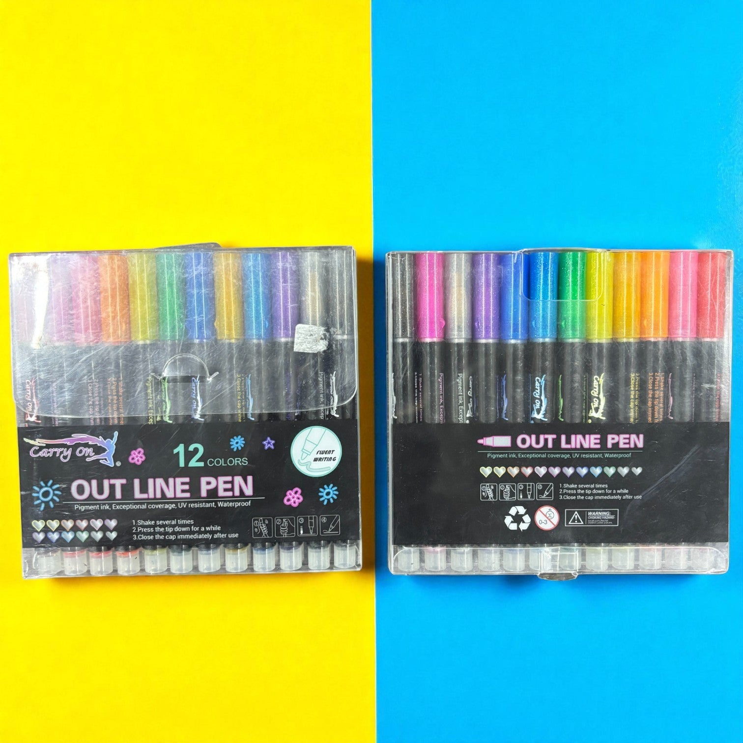 Marker Highlighters Pen | Outline Pens in 12 Colors in Each Pack – Dual Tone Metallic Markers for Kids, Girls, Boys, Students, Drawing, Birthday & Return Gifts - Apkamart #Style_Pack Of 2