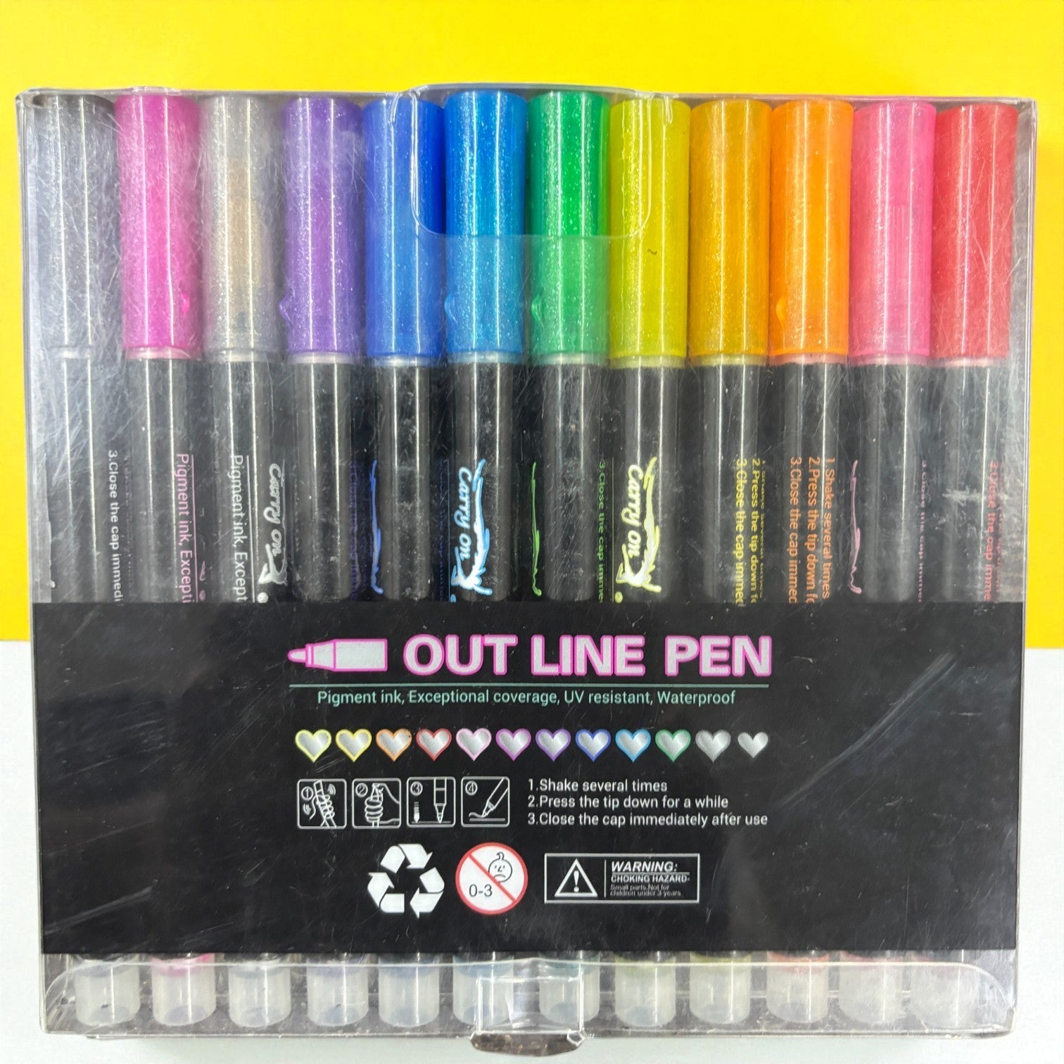 Marker Highlighters Pen | Outline Pens in 12 Colors in Each Pack – Dual Tone Metallic Markers for Kids, Girls, Boys, Students, Drawing, Birthday & Return Gifts - Apkamart #Style_Pack Of 1