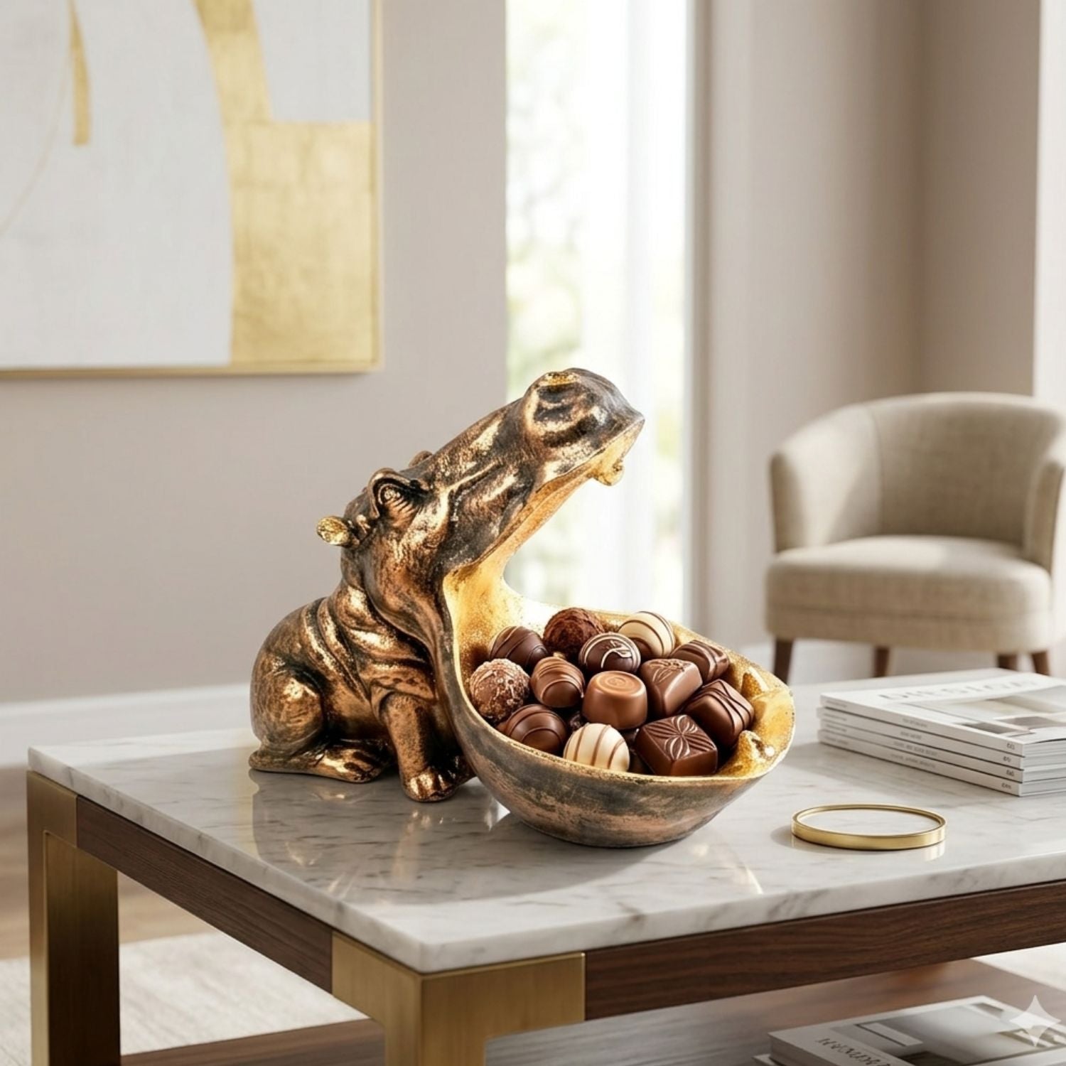 Big Mouth Hippopotamus Statue | Hippo Showpiece for Vastu & Home Décor | Decorative Animal Figurine for Living Room, Office Table & Gifting - 10 Inch - Apkamart