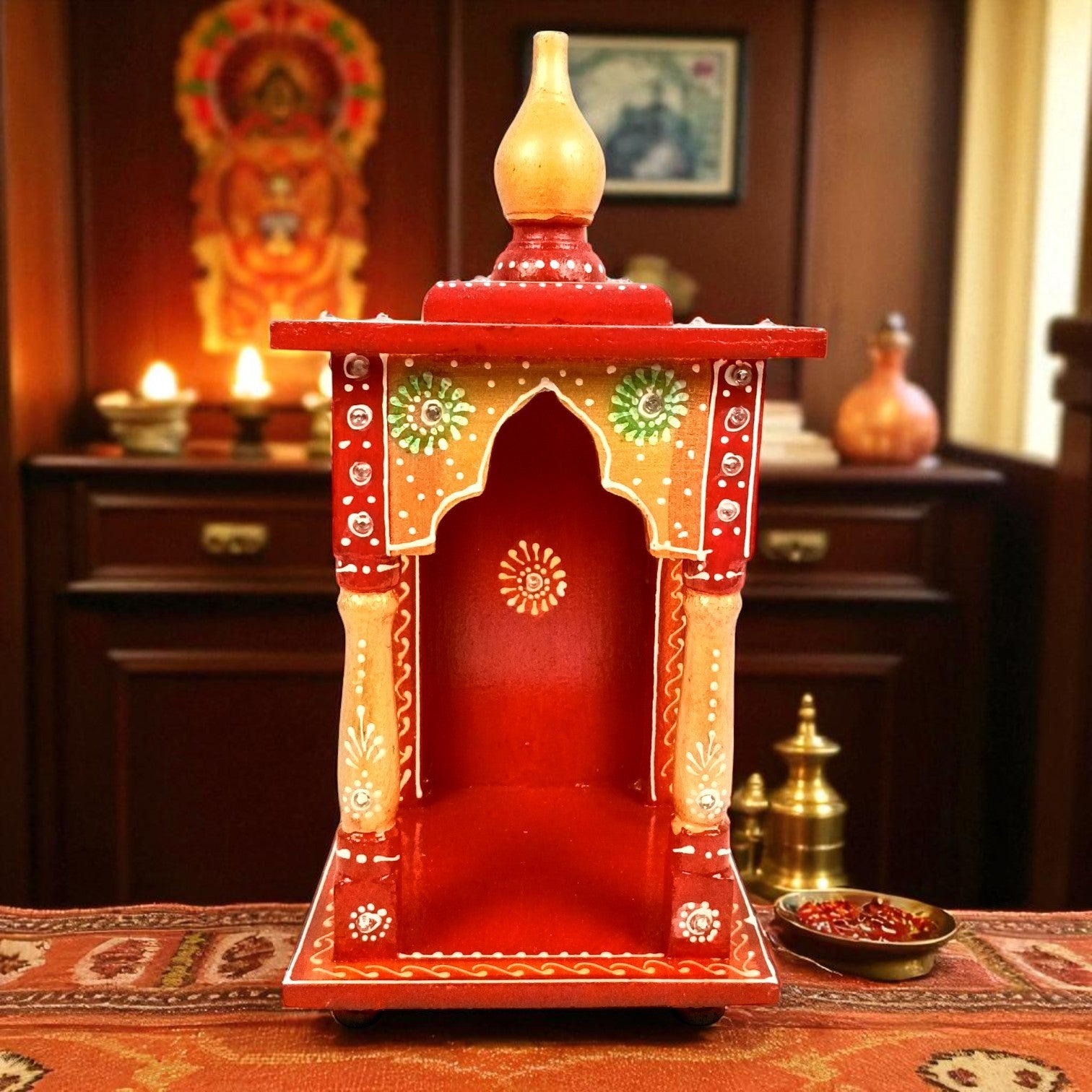 Wooden Temple | Wooden Mandir for Home & Office | Single Idol Pooja Mandir – Compact & Handcrafted Temple for One God Idol – Ideal for Puja Room, Gift & Home Decor - 12 Inch - Apkamart