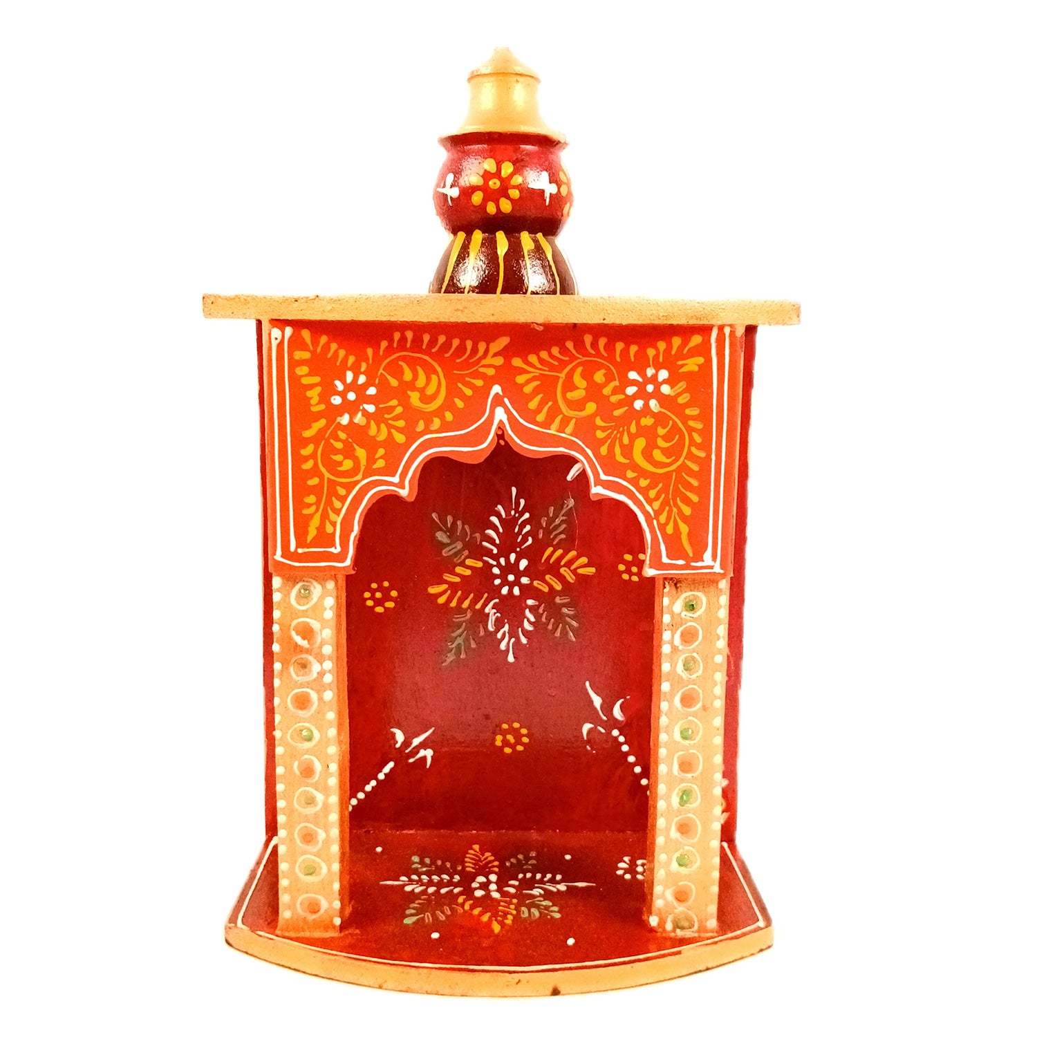 Pooja Mandir | Home Temple Wooden Wall Mounted | Hanging Puja Stand / Unit Small – For God, House, Puja Ghar, Office & Shop - 11 Inch - Apkamart #Style_Design 1
