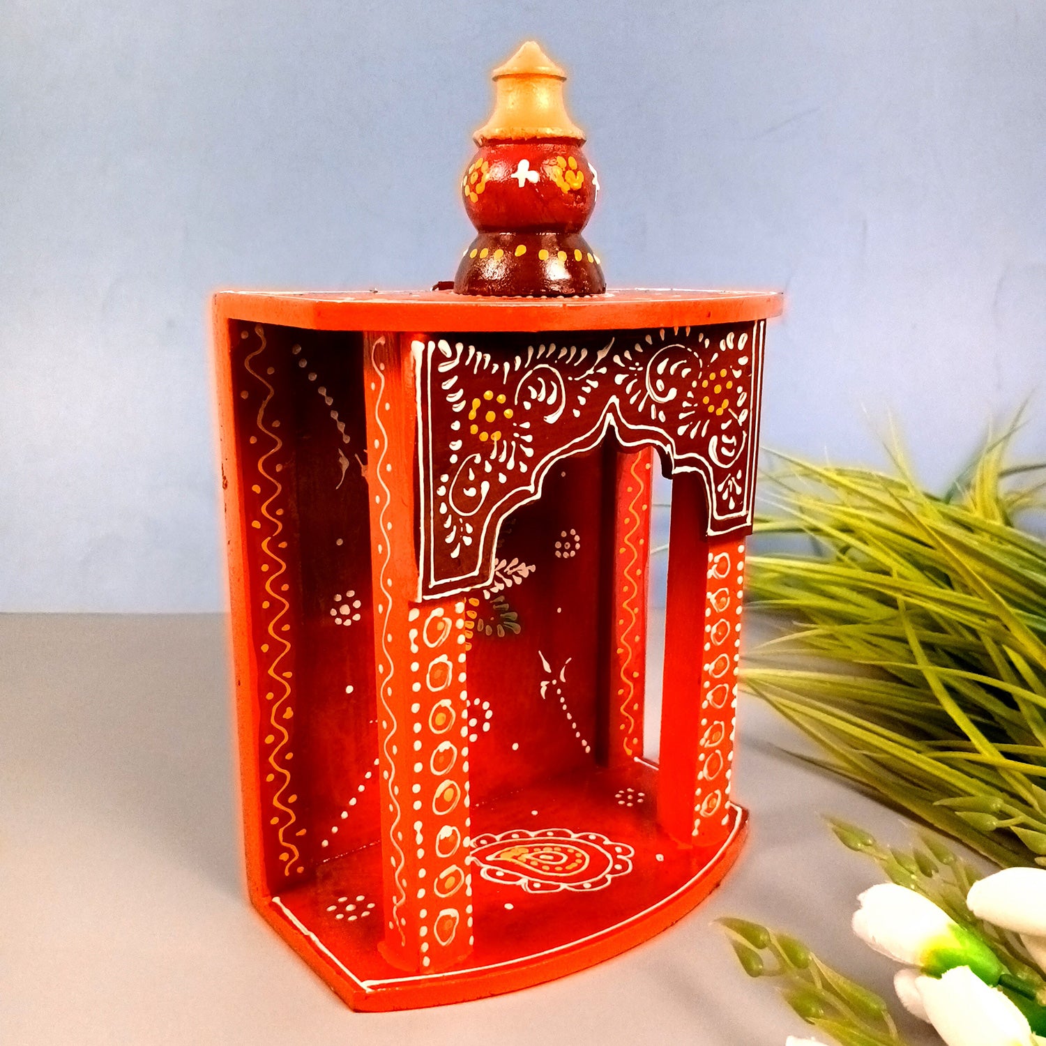 Home Temple | Pooja Mandir Small | Wooden Wall Mounted Puja Unit / Stand - for God, House, Office & Shop - 11 Inch - Apkamart
