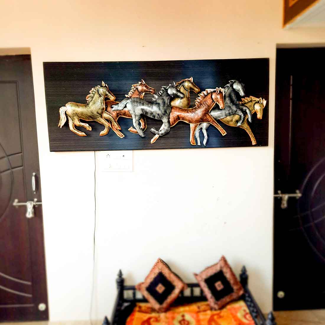 7 Running Horse Wall Hanging with LED Lights | Backlit Horse Wall Decor - for Vastu, Feng Shui, Living Room, Home, Wall Decor & Gifts - 60 inch - Apkamart