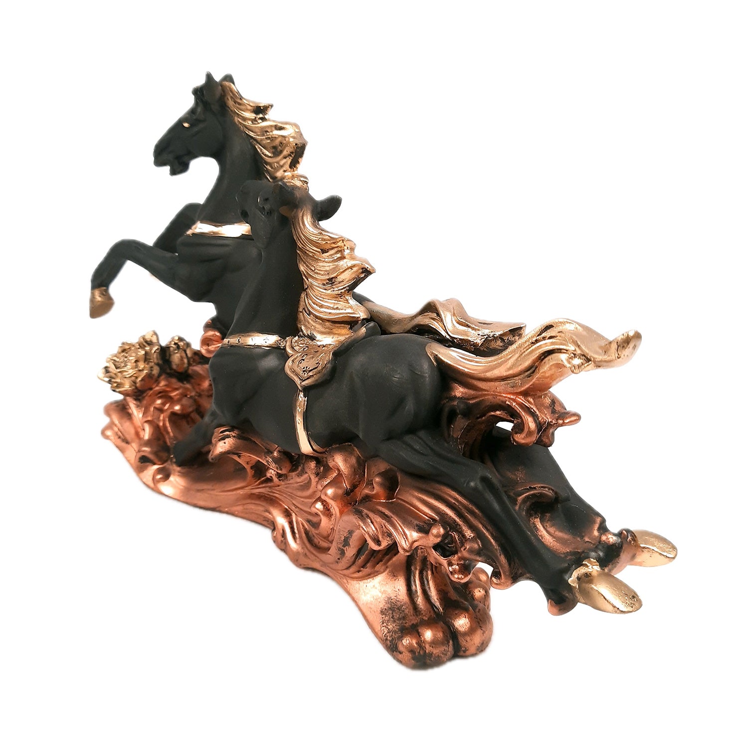 Two Running Horse Statue Figurines | Horse Showpiece Vastu, Fengshui Showpieces - for Home, Table, Shelf, Good Luck, Vastu & Office Desk Decor - 14 Inch - Apkamart #Color_Black