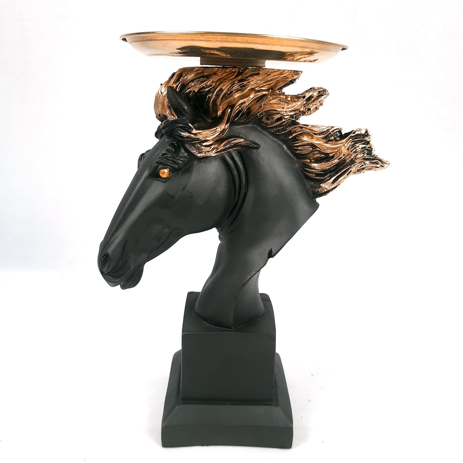 Horse Statue With Detachable Tray For Keeping Small Plant / Chocolates | Horse Face Showpiece - for Home, Table, Shelf, Good Luck, Vastu & Office Desk Decor - 10 Inch - Apkamart #Color_Black
