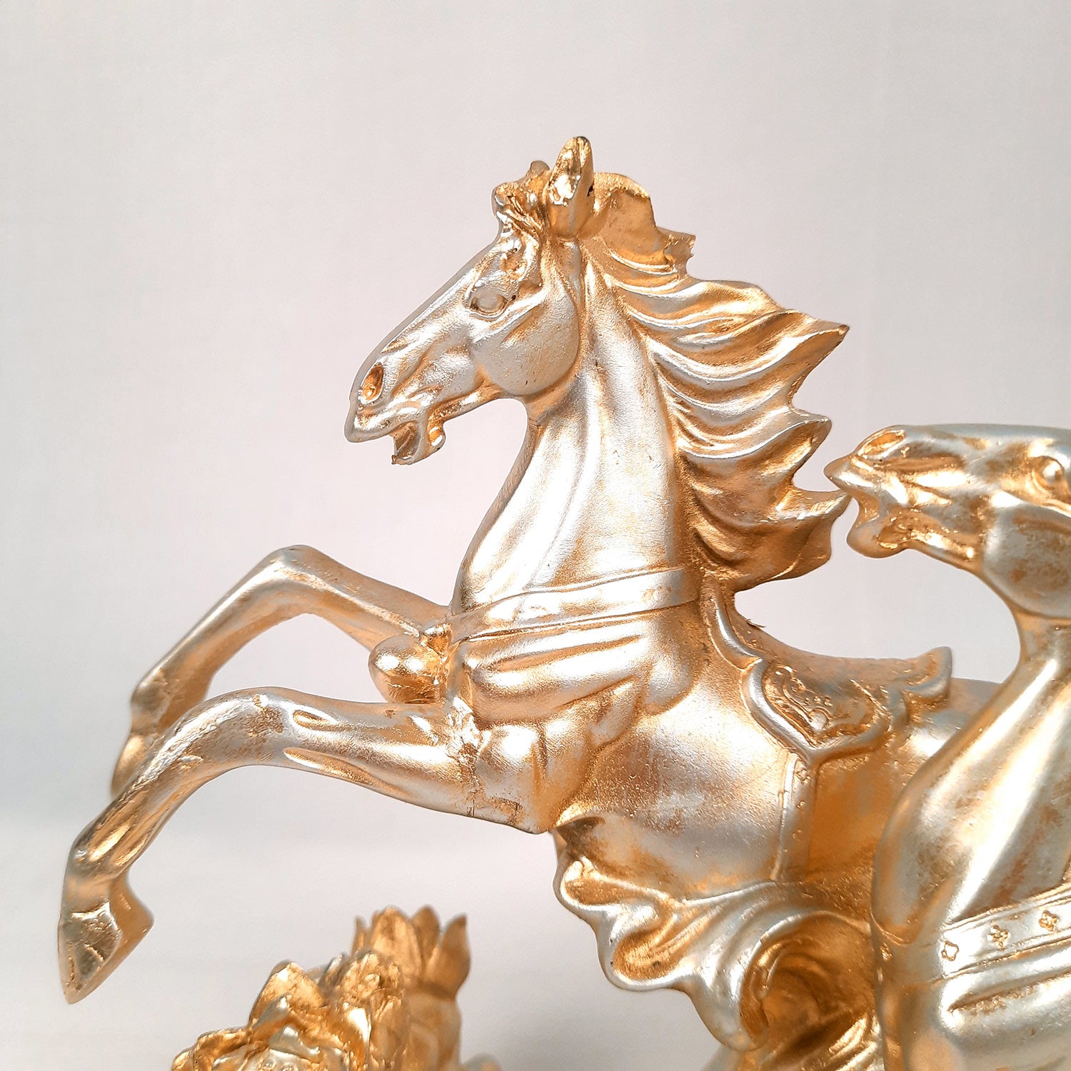 Two Running Horse Statue Figurines | Horse Showpiece Vastu, Fengshui Showpieces - for Home, Table, Shelf, Good Luck, Vastu & Office Desk Decor - 14 Inch - Apkamart #Color_Golden