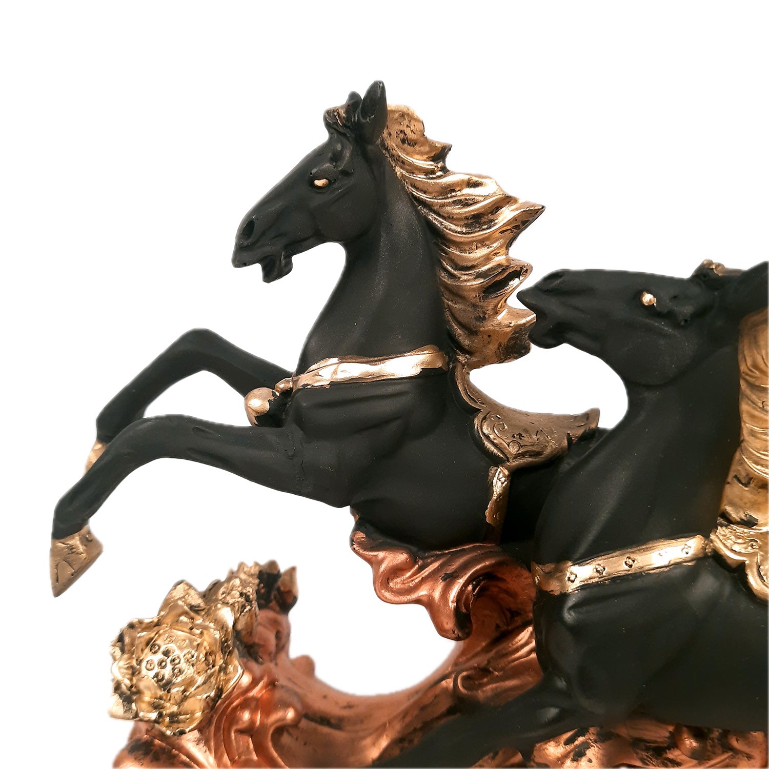 Two Running Horse Statue Figurines | Horse Showpiece Vastu, Fengshui Showpieces - for Home, Table, Shelf, Good Luck, Vastu & Office Desk Decor - 14 Inch - Apkamart #Color_Black