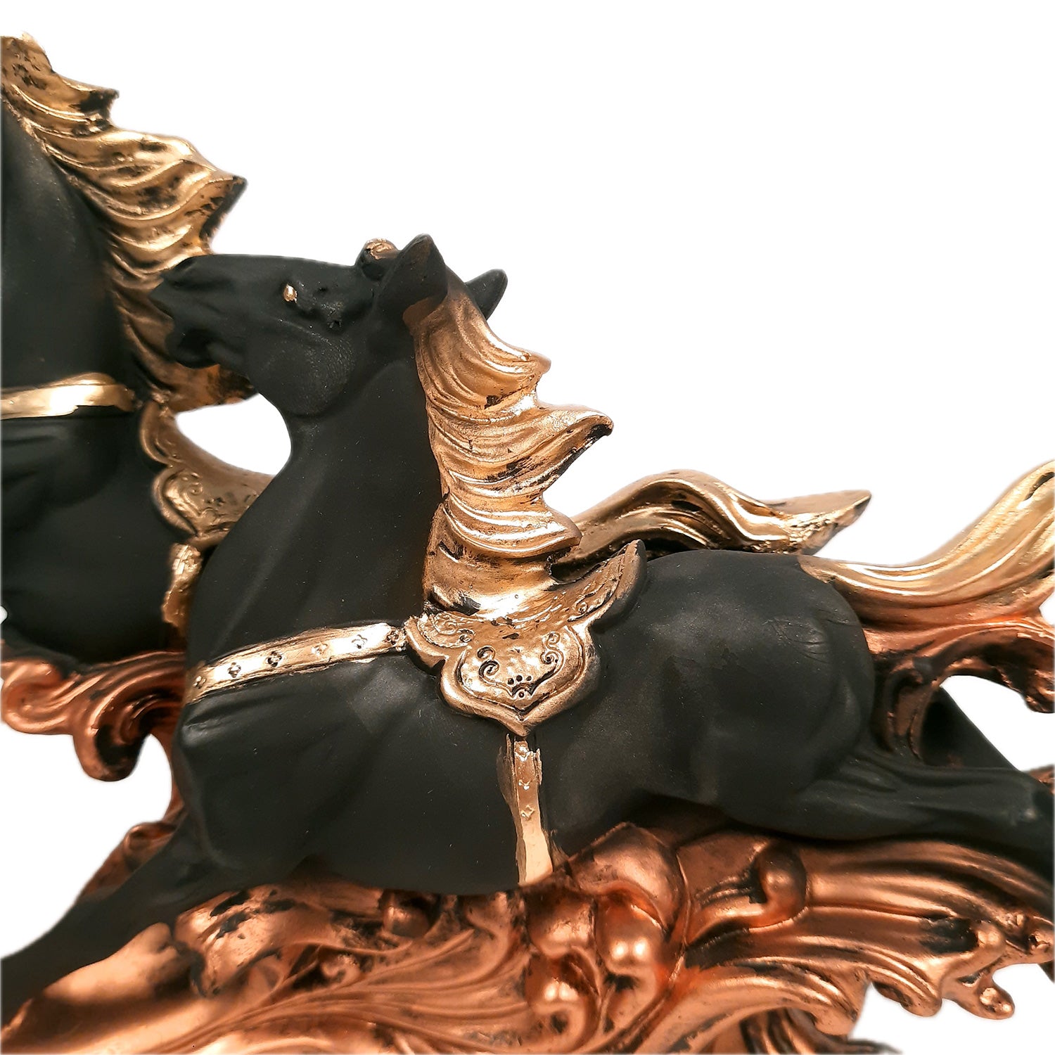 Two Running Horse Statue Figurines | Horse Showpiece Vastu, Fengshui Showpieces - for Home, Table, Shelf, Good Luck, Vastu & Office Desk Decor - 14 Inch - Apkamart #Color_Black