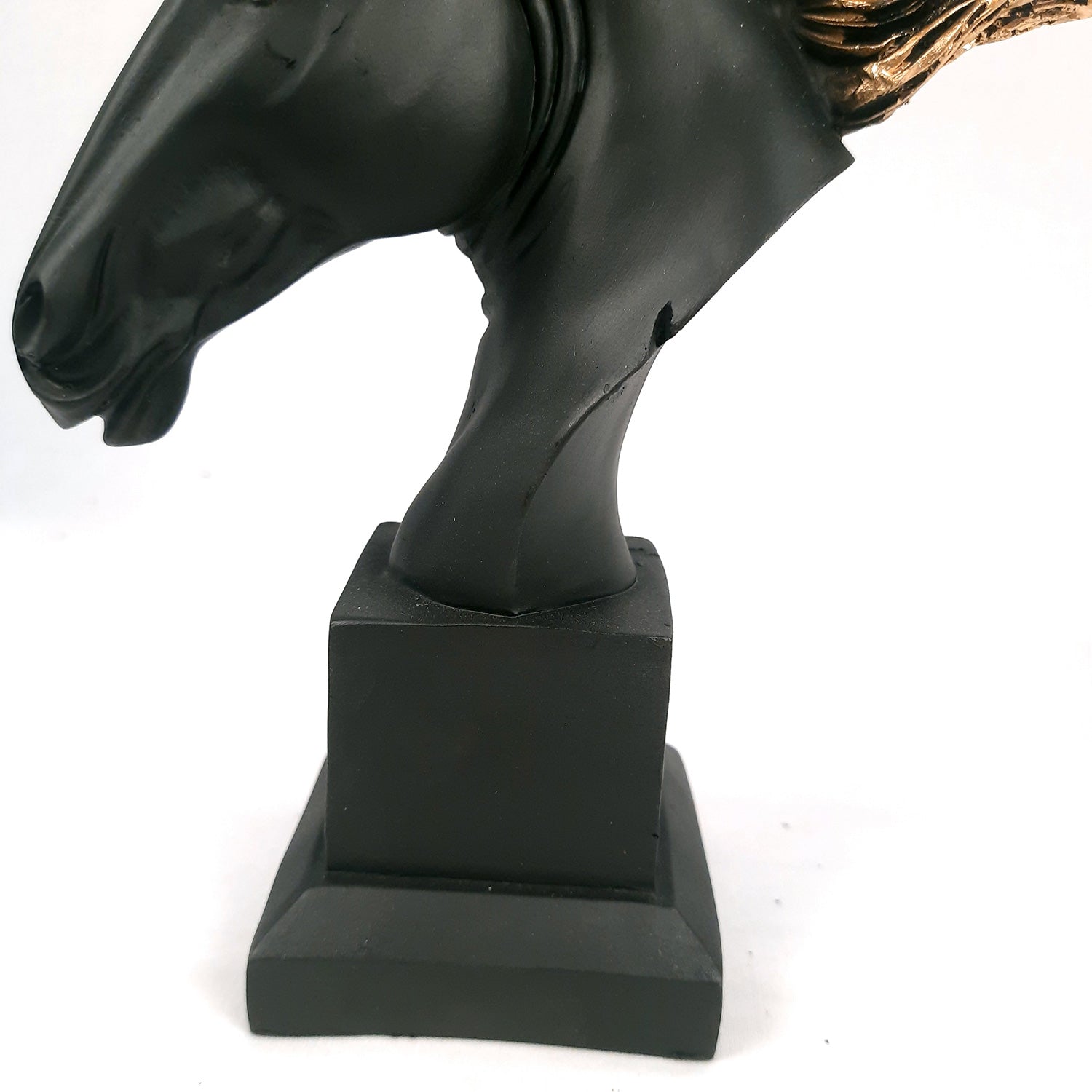 Horse Statue With Detachable Tray For Keeping Small Plant / Chocolates | Horse Face Showpiece - for Home, Table, Shelf, Good Luck, Vastu & Office Desk Decor - 10 Inch - Apkamart #Color_Black