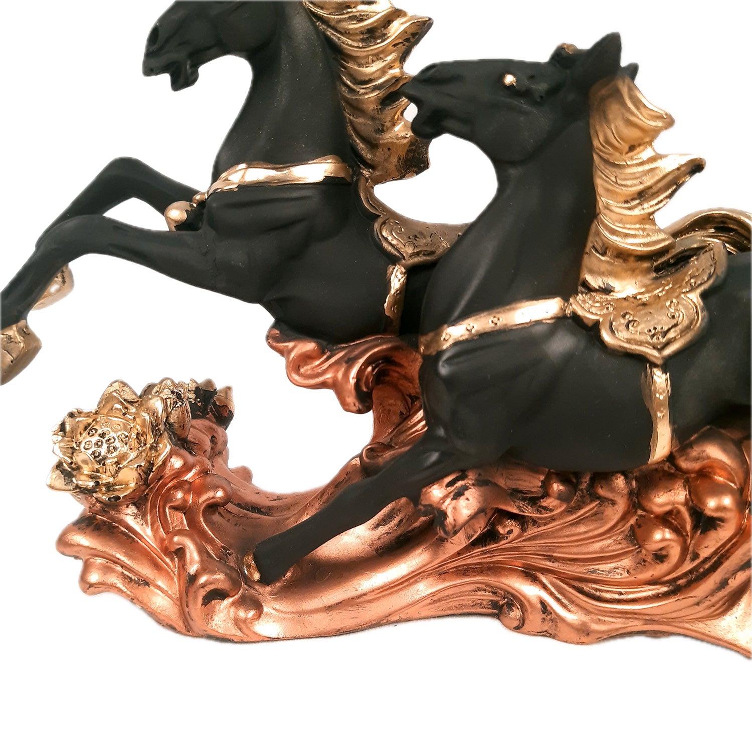 Two Running Horse Statue Figurines | Horse Showpiece Vastu, Fengshui Showpieces - for Home, Table, Shelf, Good Luck, Vastu & Office Desk Decor - 14 Inch - Apkamart #Color_Black