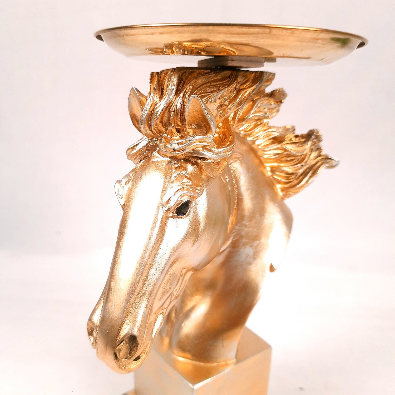 Horse Statue With Detachable Tray For Keeping Small Plant / Chocolates | Horse Face Showpiece - for Home, Table, Shelf, Good Luck, Vastu & Office Desk Decor - 10 Inch - Apkamart #Color_Golden