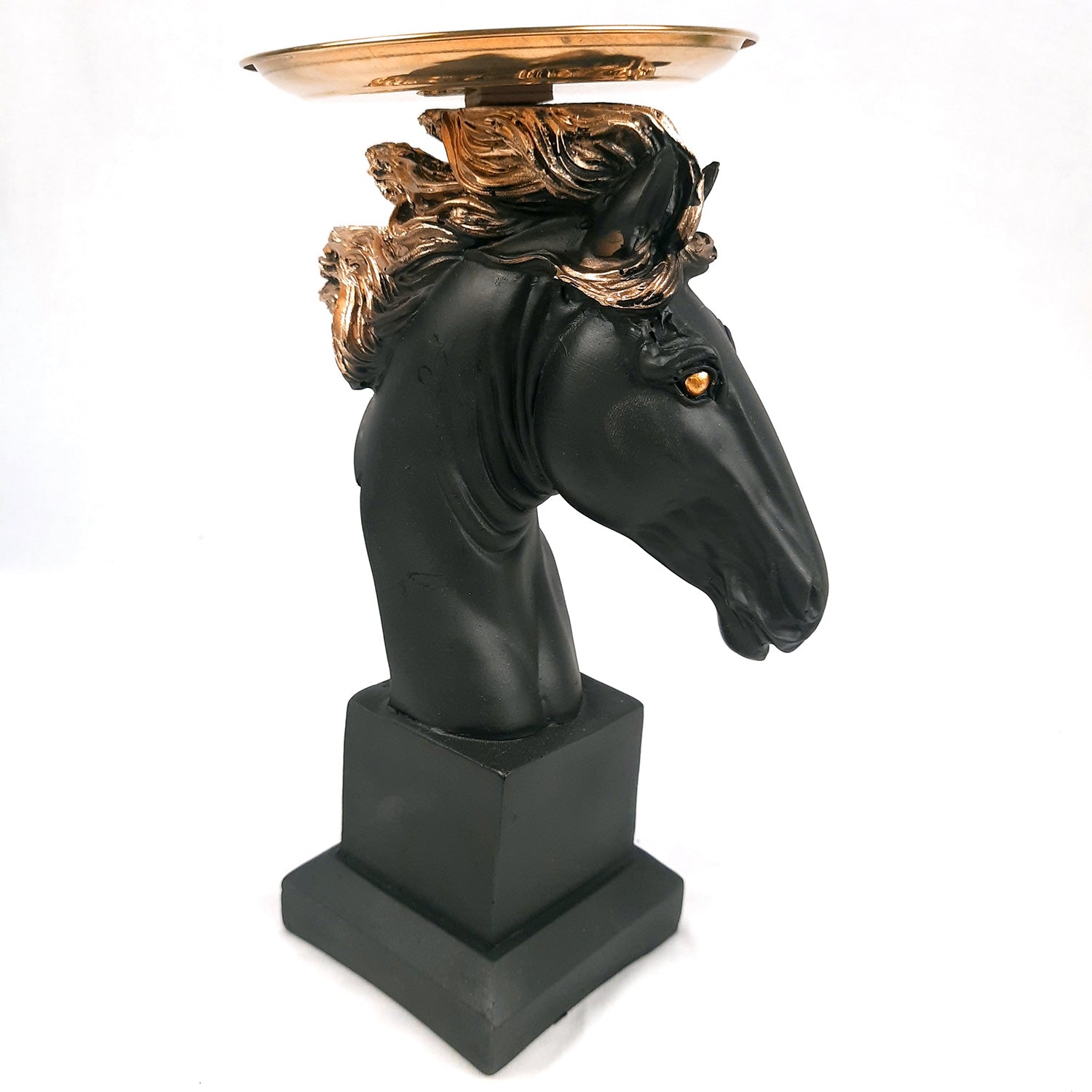 Horse Statue With Detachable Tray For Keeping Small Plant / Chocolates | Horse Face Showpiece - for Home, Table, Shelf, Good Luck, Vastu & Office Desk Decor - 10 Inch - Apkamart #Color_Black