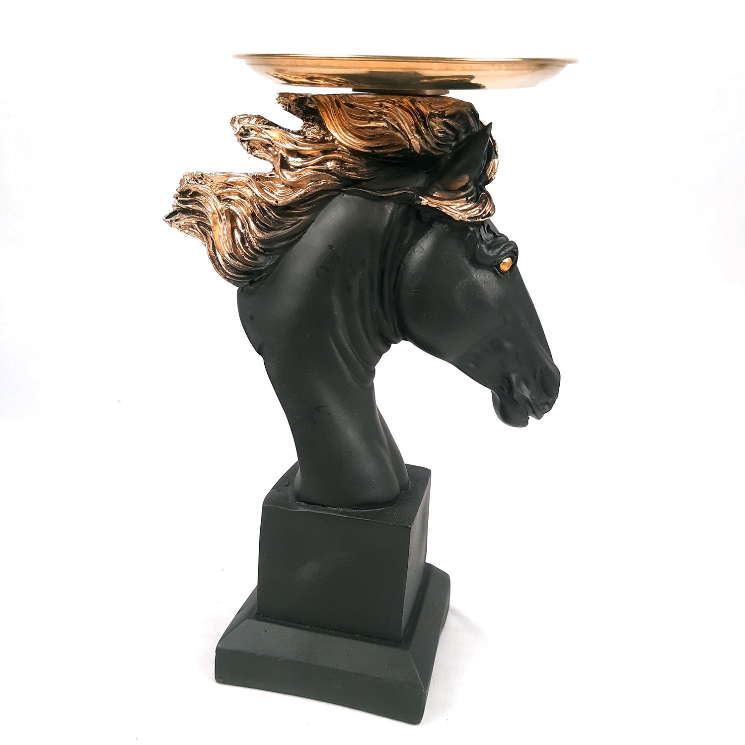 Horse Statue With Detachable Tray For Keeping Small Plant / Chocolates | Horse Face Showpiece - for Home, Table, Shelf, Good Luck, Vastu & Office Desk Decor - 10 Inch - Apkamart #Color_Black