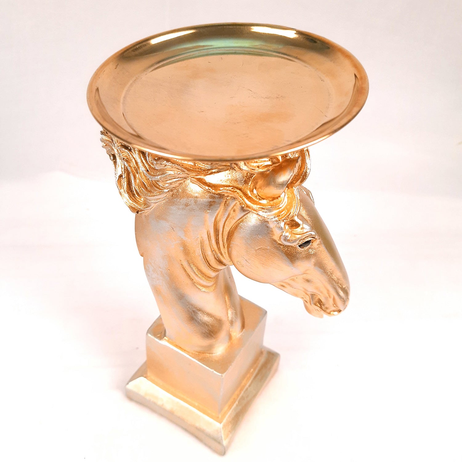 Horse Statue With Detachable Tray For Keeping Small Plant / Chocolates | Horse Face Showpiece - for Home, Table, Shelf, Good Luck, Vastu & Office Desk Decor - 10 Inch - Apkamart #Color_Golden