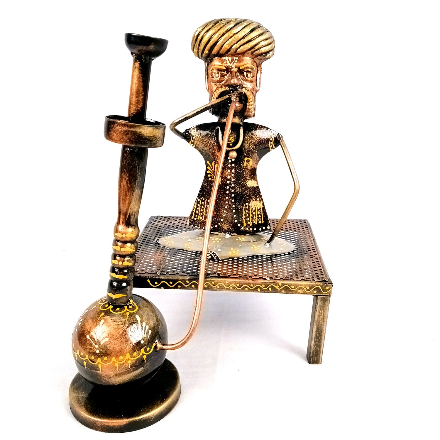 Village Man with Hukka Showpiece | Folk Men Sitting with Hookah Figurine - for Home, Bedroom, Living Room, Office Desk & Bar Decor - Apkamart #Style_Design 2