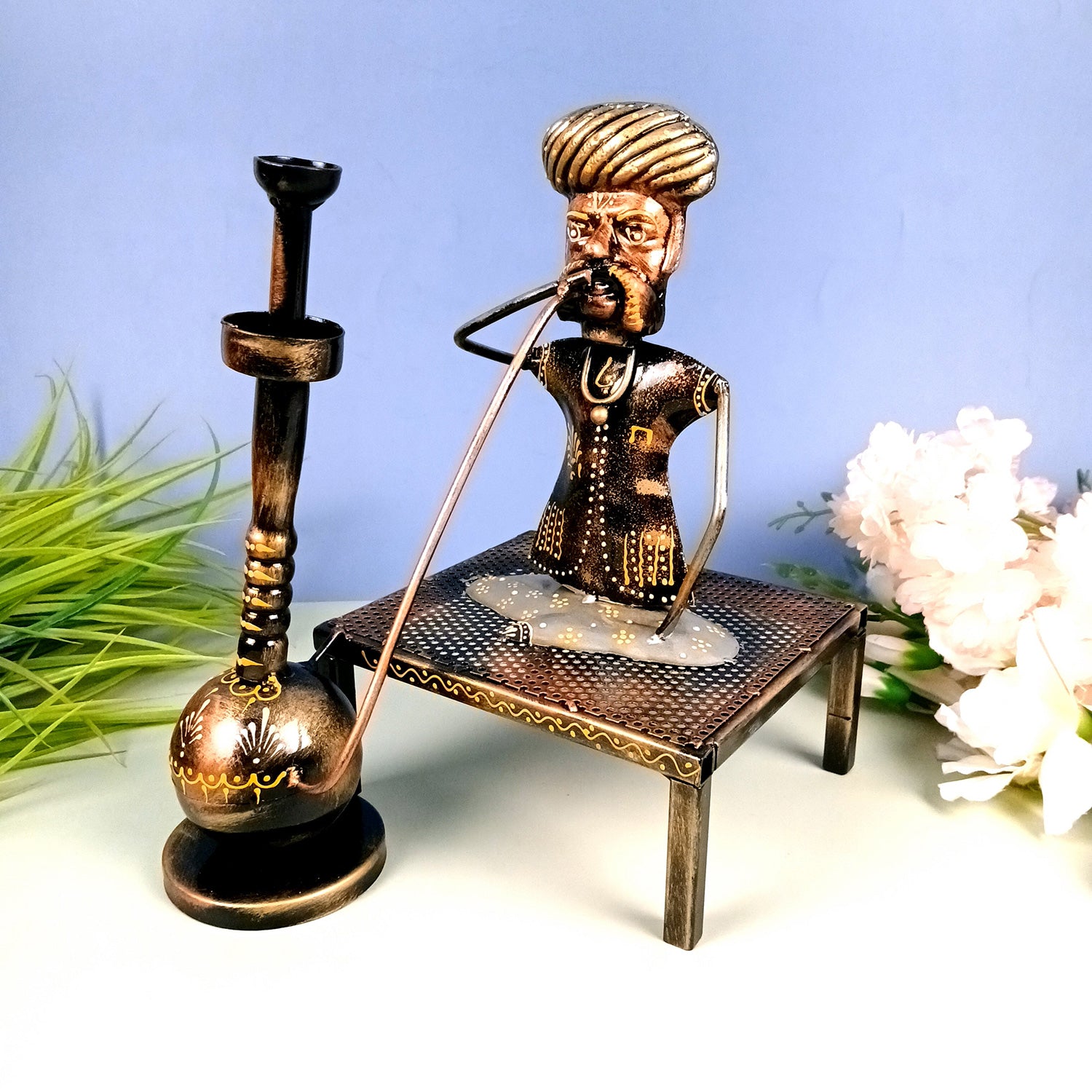 Village Man with Hukka Showpiece | Folk Men Sitting with Hookah Figurine - for Home, Bedroom, Living Room, Office Desk & Bar Decor - Apkamart #Style_Design 2