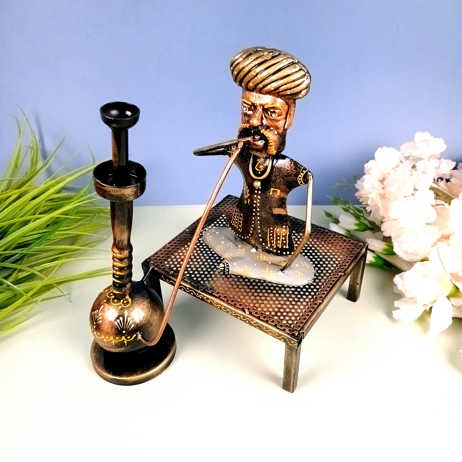 Village Man with Hukka Showpiece | Folk Men Sitting with Hookah Figurine - for Home, Bedroom, Living Room, Office Desk & Bar Decor - Apkamart #Style_Design 2