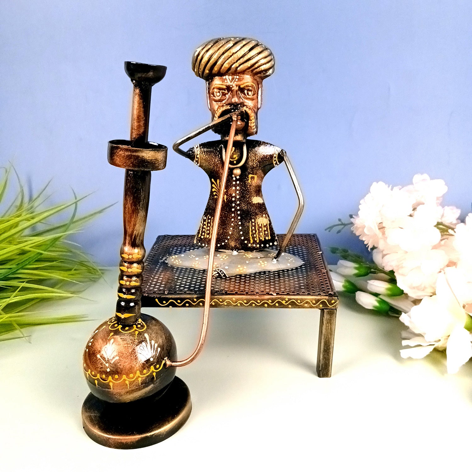 Village Man with Hukka Showpiece | Folk Men Sitting with Hookah Figurine - for Home, Bedroom, Living Room, Office Desk & Bar Decor - Apkamart #Style_Design 2