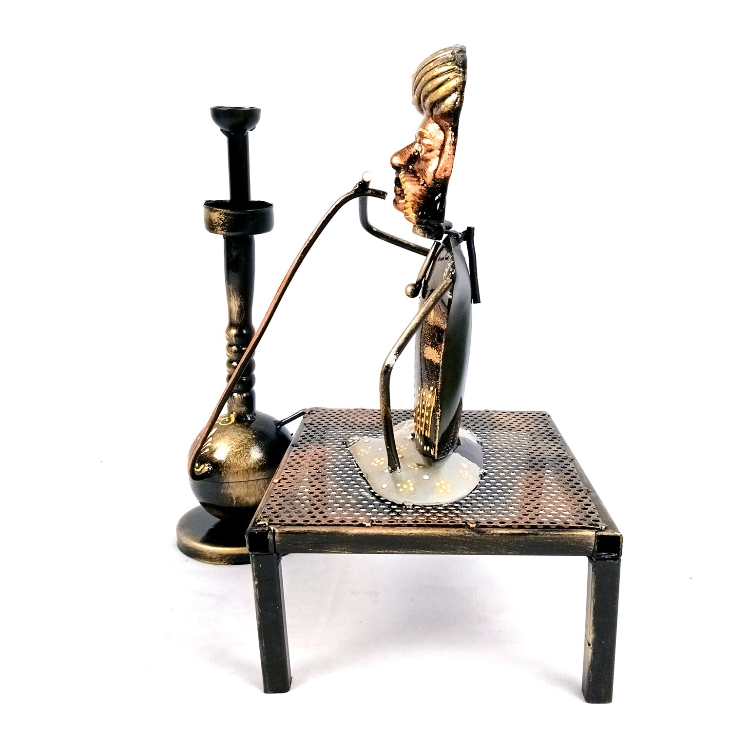 Village Man with Hukka Showpiece | Folk Men Sitting with Hookah Figurine - for Home, Bedroom, Living Room, Office Desk & Bar Decor - Apkamart #Style_Design 2