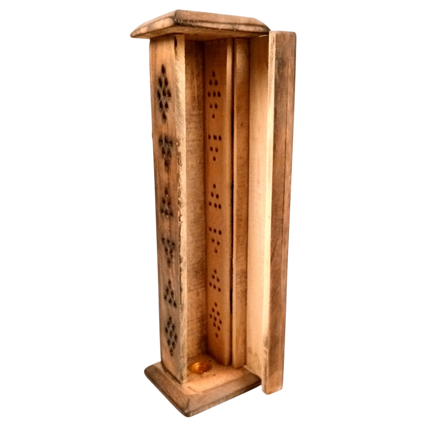 Agarbatti Incense Holder Box & Dhoop Stand | Wooden Sambrani | Ash Catcher Dhup Dani - For Temple, Pooja Room Décor, Puja Item for Home & Mandir - 12 Inch - Apkamart